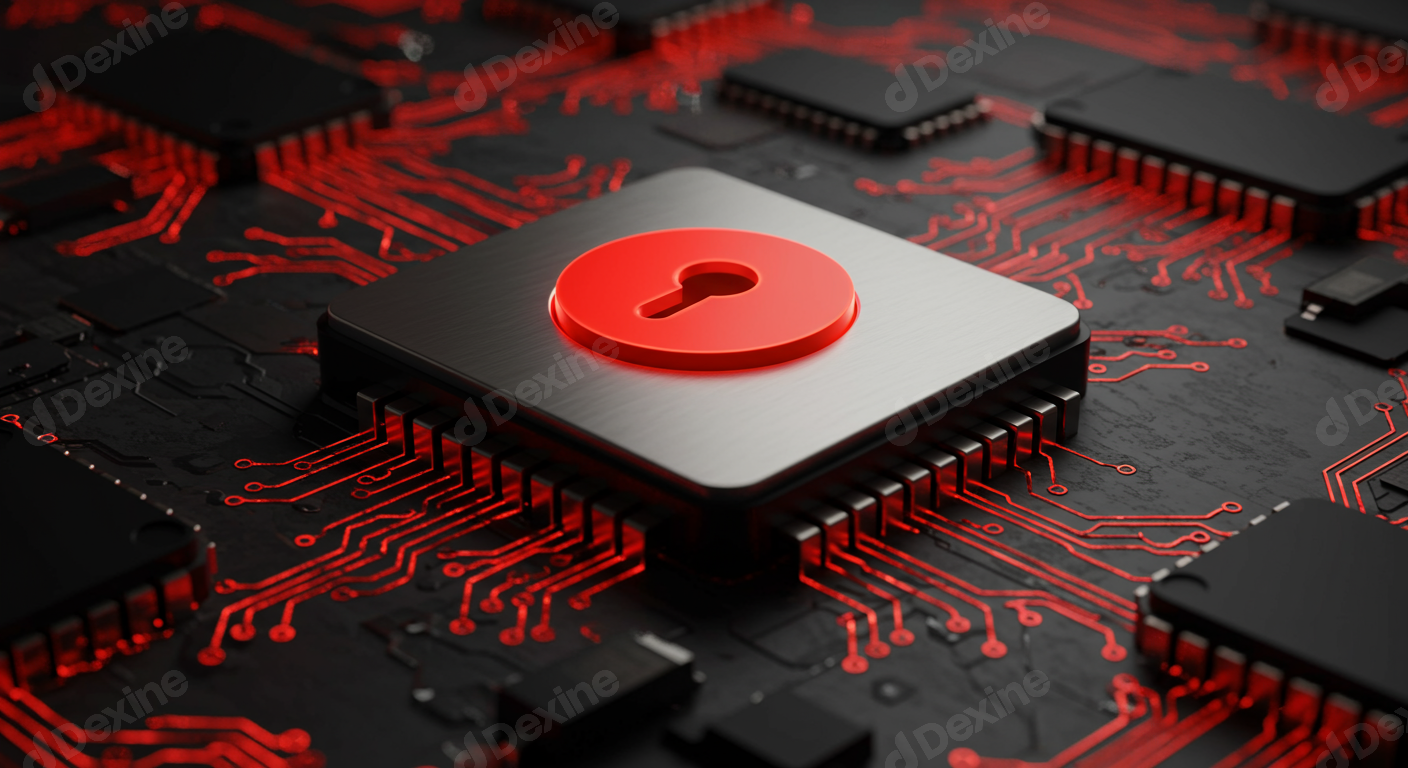 Cyber Security Concept Digital Protection On Microchip Circuit Board