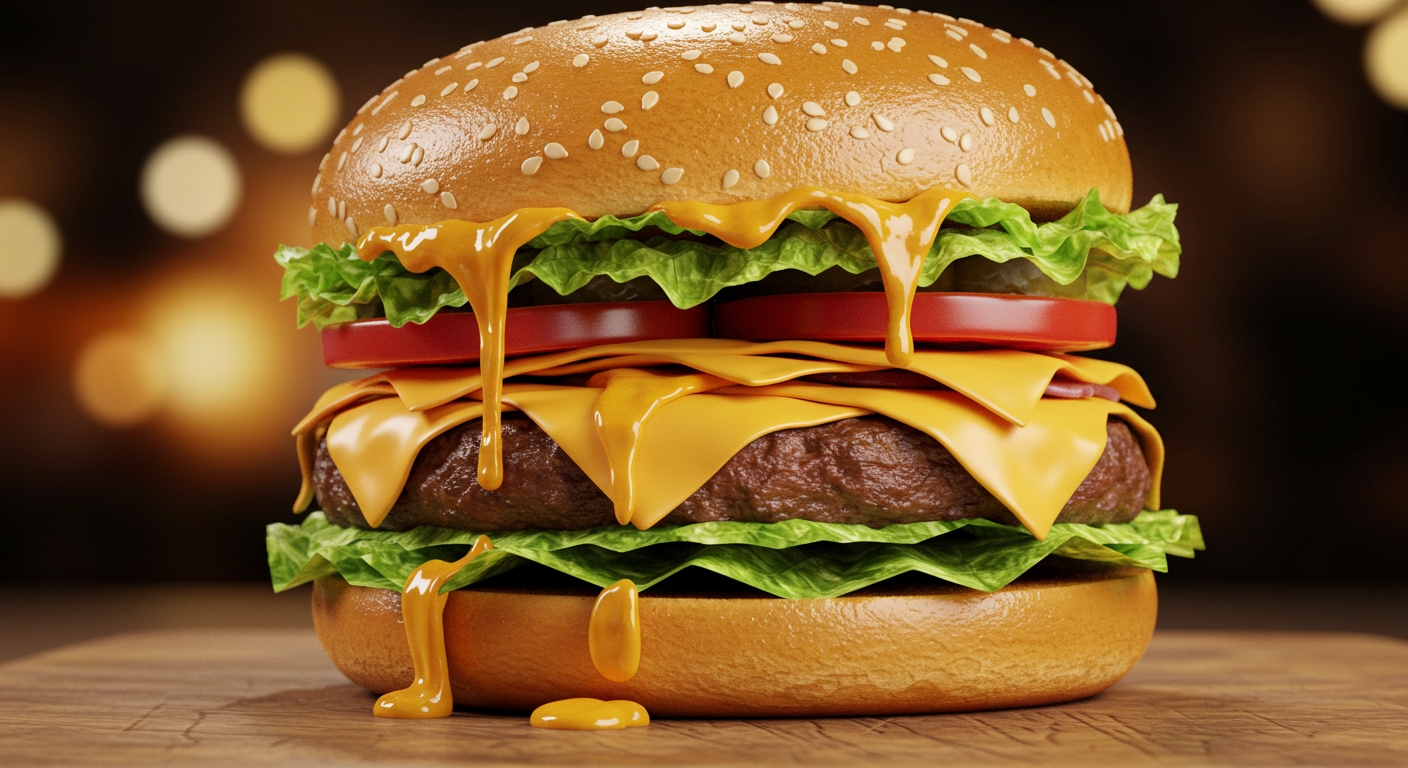 Delicious Classic Cheeseburger With Melting Cheese On Wood