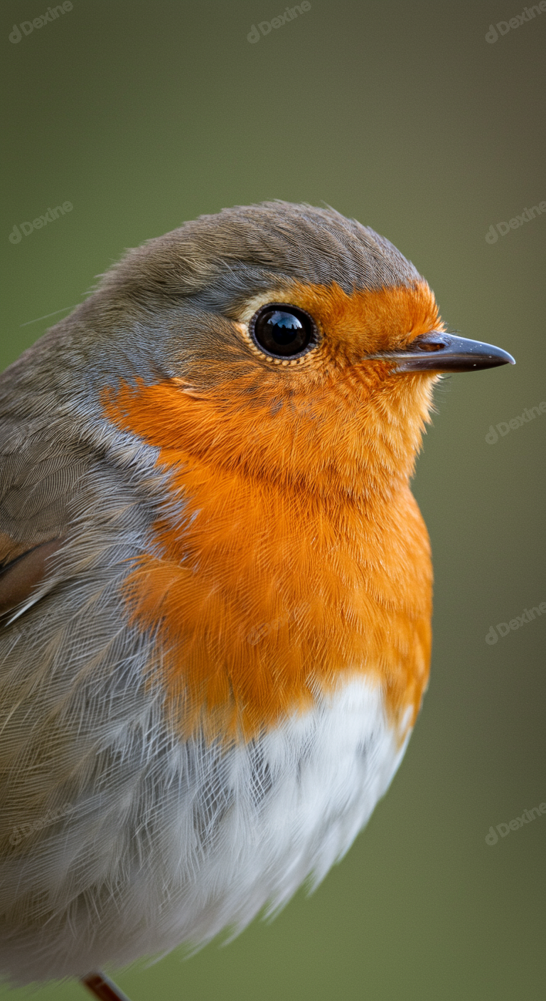 Detailed Close Up Portrait Of A Vibrant European Robin Bird
