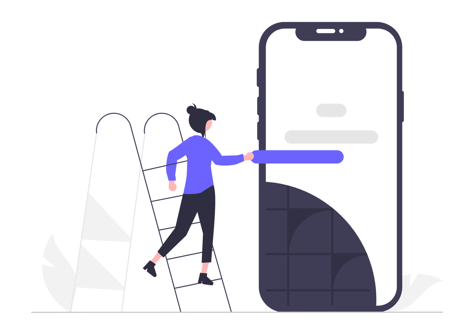 Digital Progress Person Climbing Ladder Towards Mobile Interface