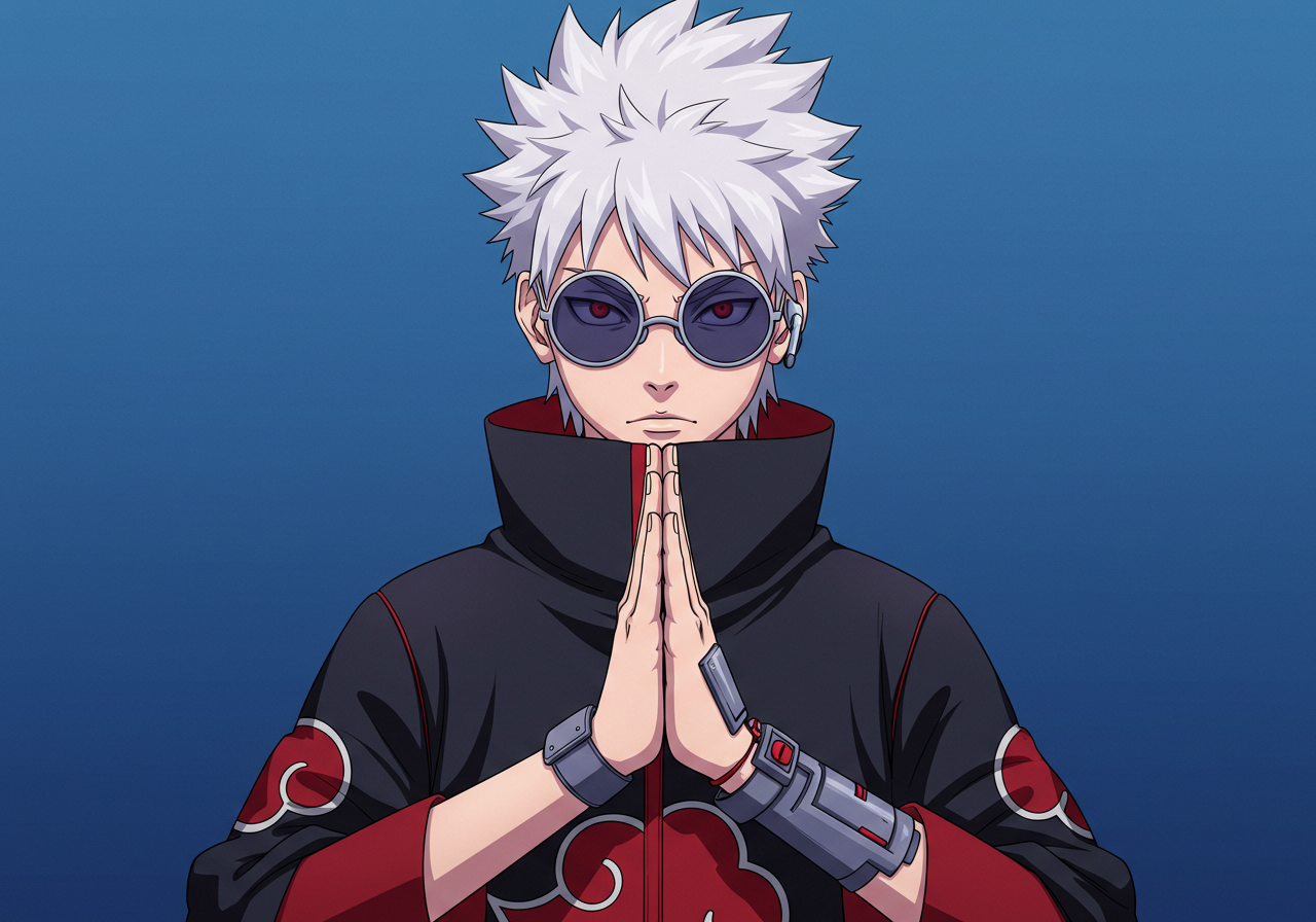 Dynamic Anime Character Illustration With White Spiky Hair And Sunglasses