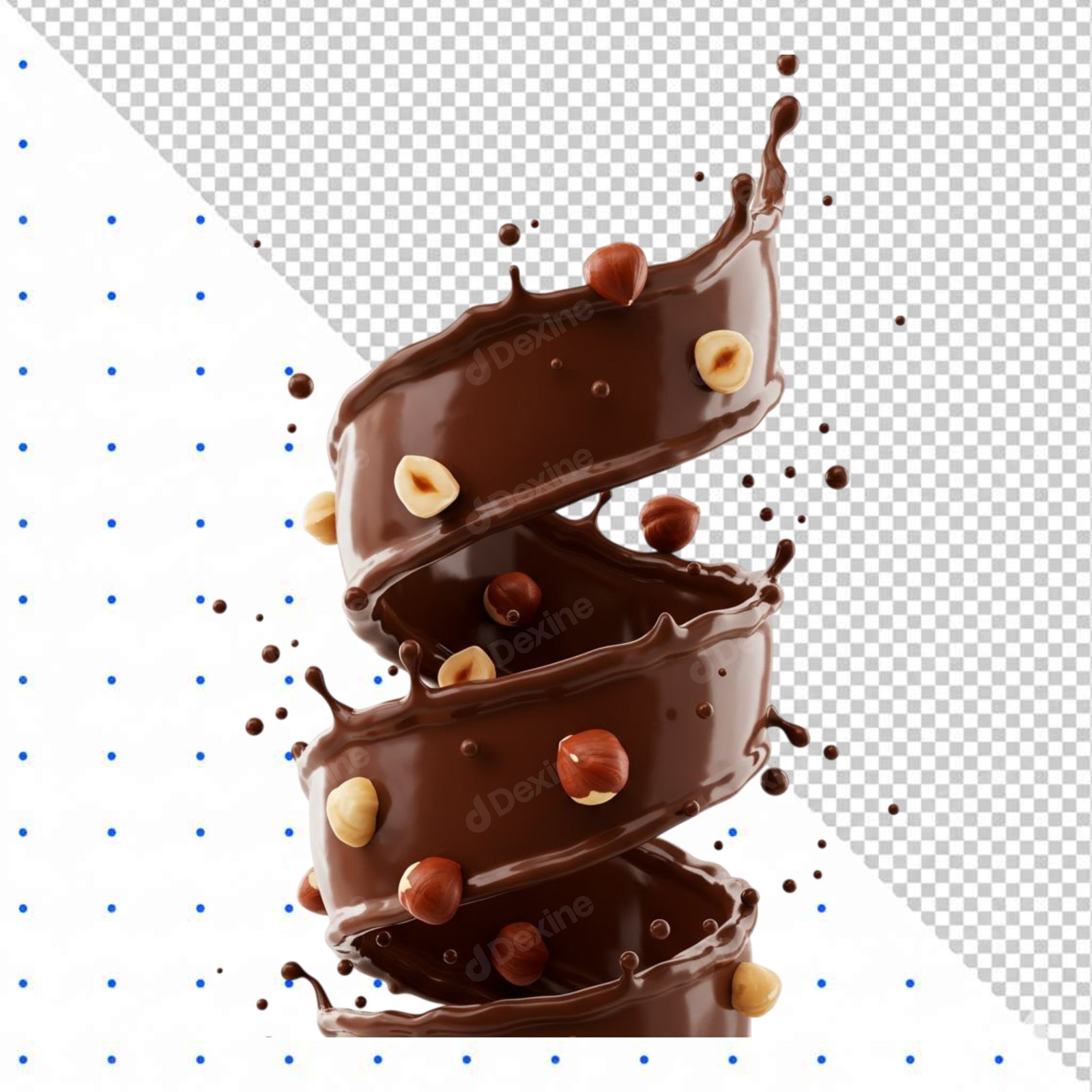 Dynamic Chocolate Swirl With Hazelnuts And Splashes Isolated Transparent PNG