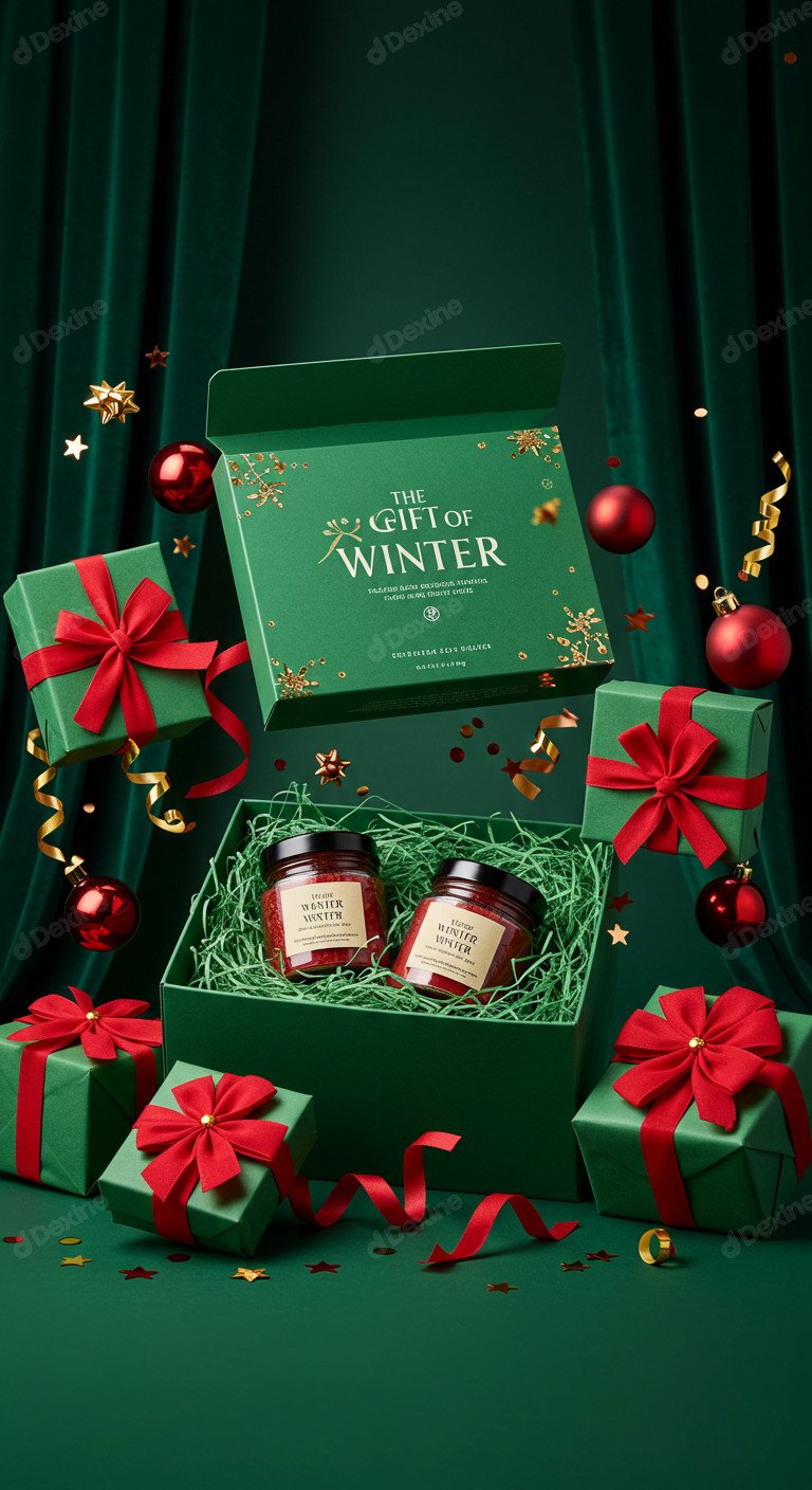Elegant Green Gift Boxes With Festive Season Vibe For Winter Holidays