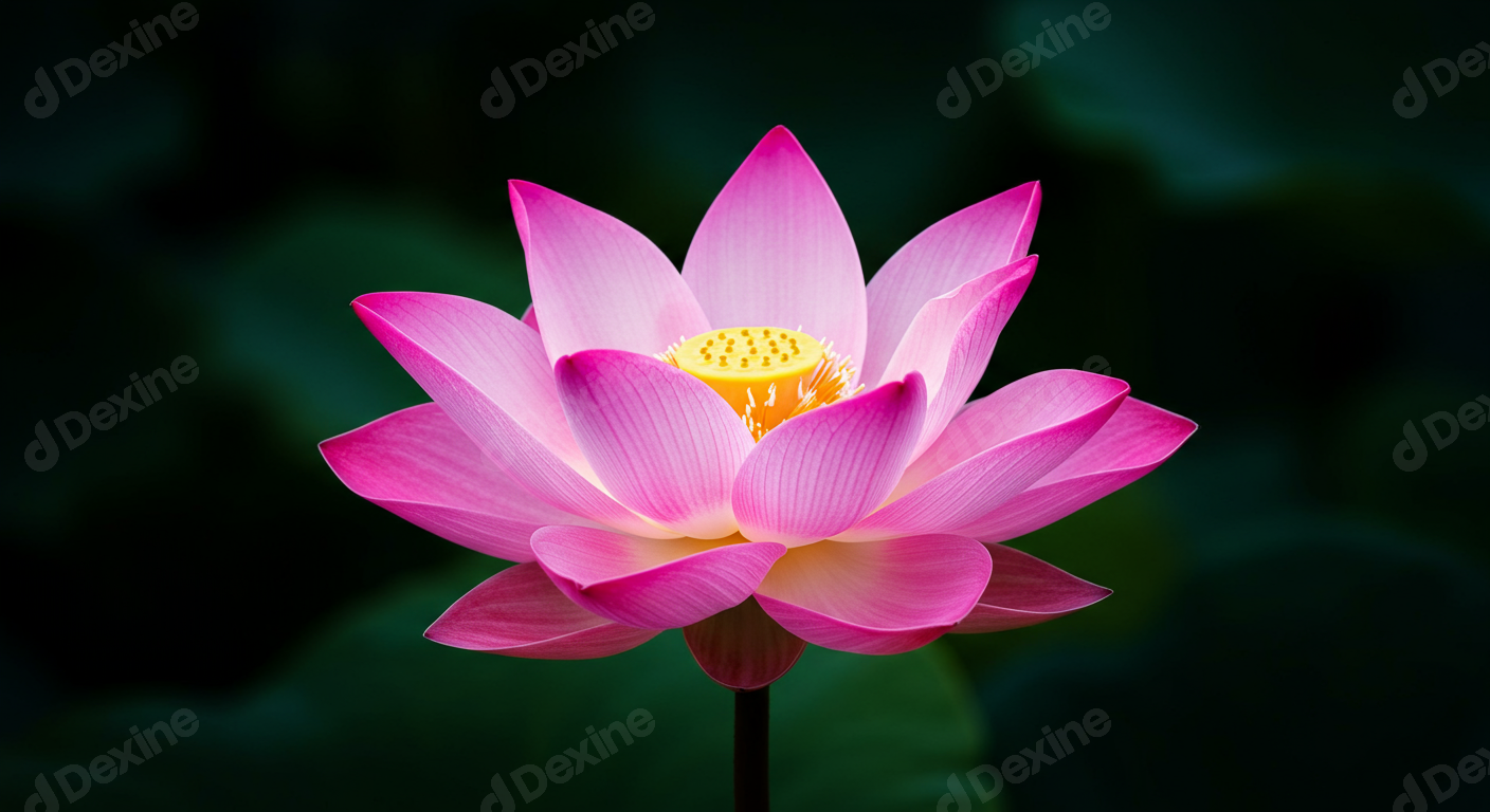 Elegant Pink Lotus Flower In Bloom On Dark Background