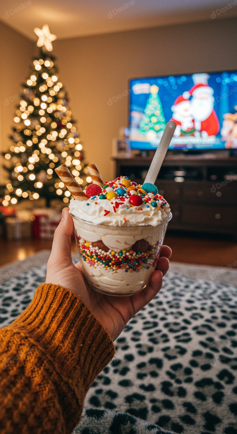 Enjoying A Delicious Dessert Cup Capturing The Festive Season Vibe