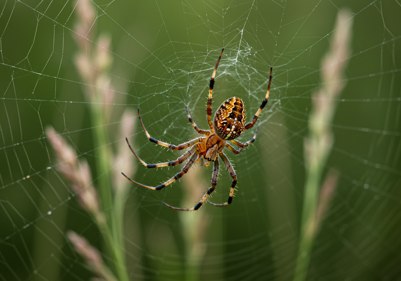 European Garden Spider On Intricate Web In Natural Habitat
