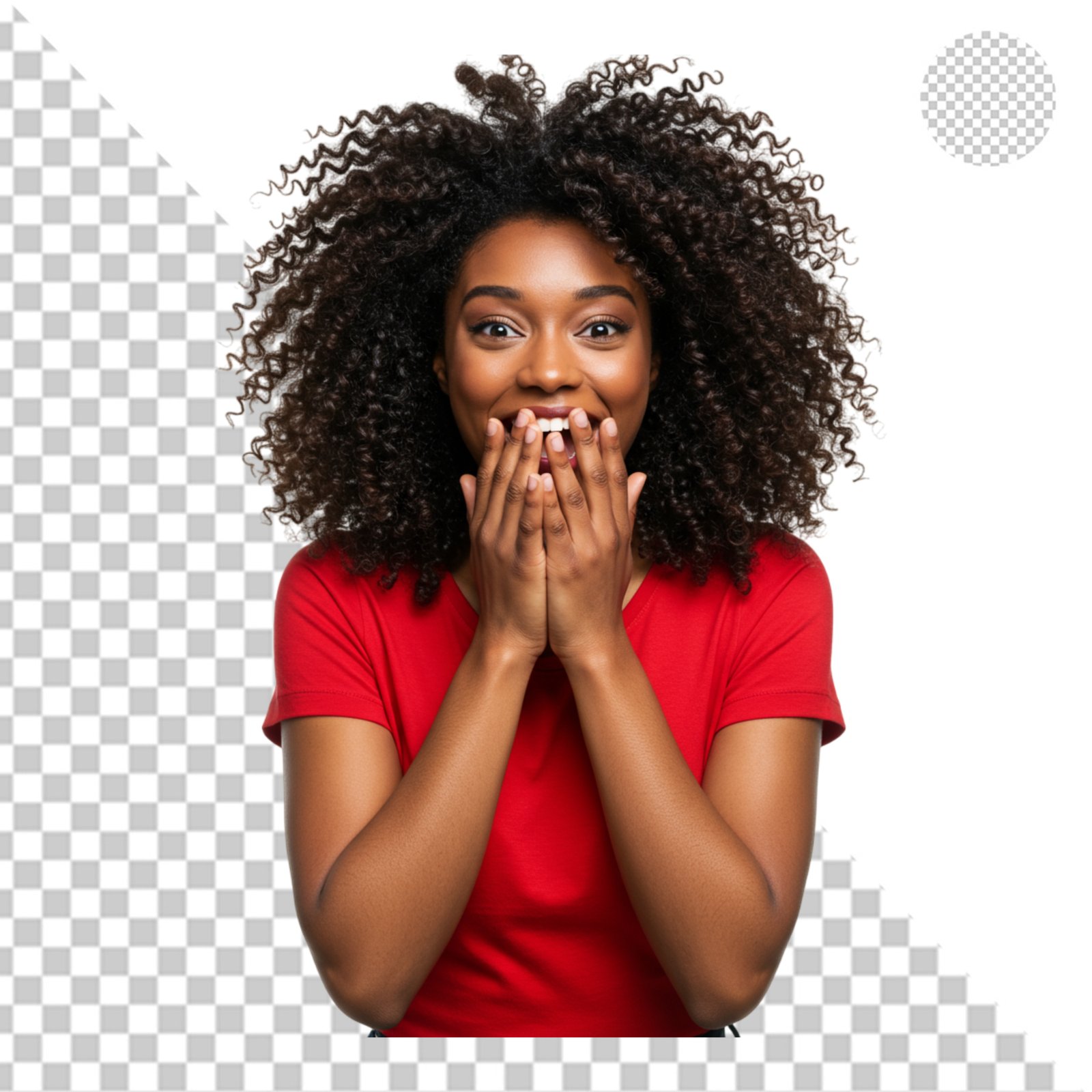 Excited African American Woman Covering Mouth Transparent PNG Cutout