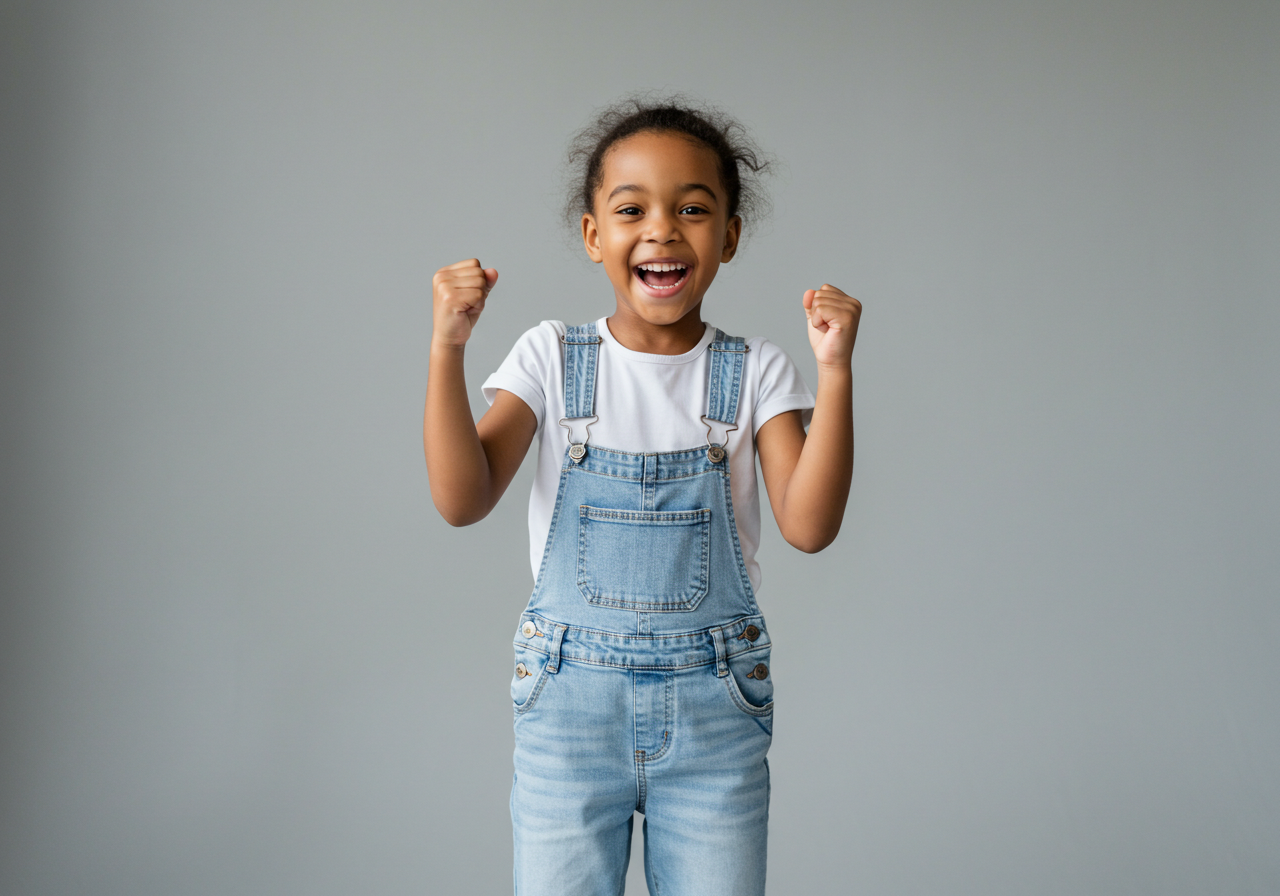 Excited Young African American Girl Celebrating Success With Joyful Expression
