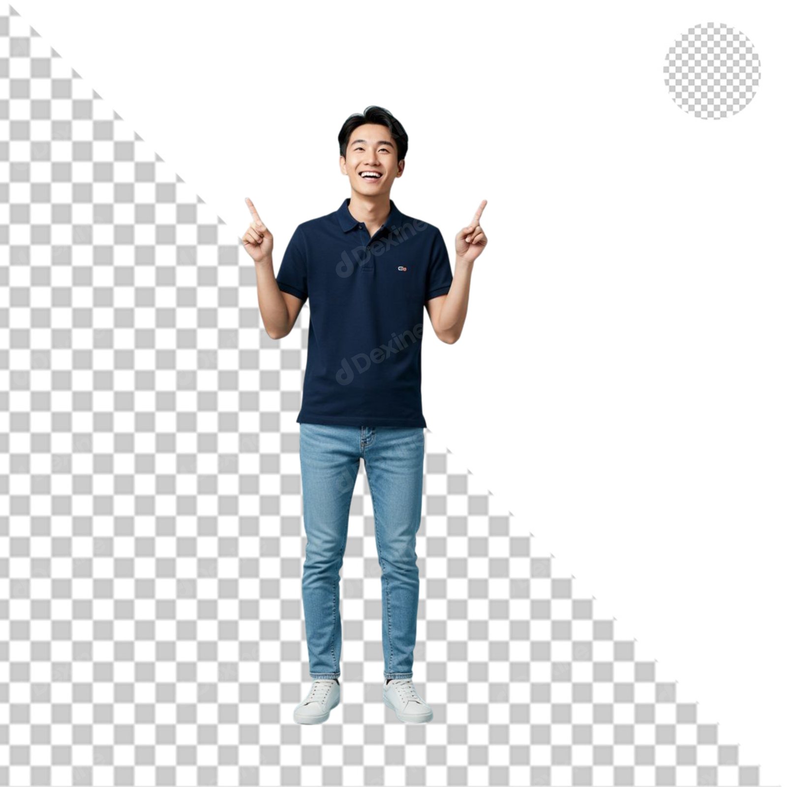 Excited Young Asian Man Pointing Upwards Isolated Full Body Transparent PNG