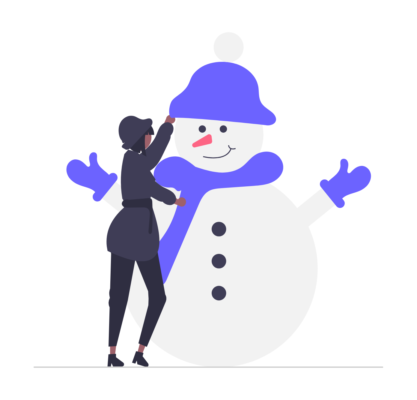 Flat Design Illustration Of Person Building A Snowman In Winter