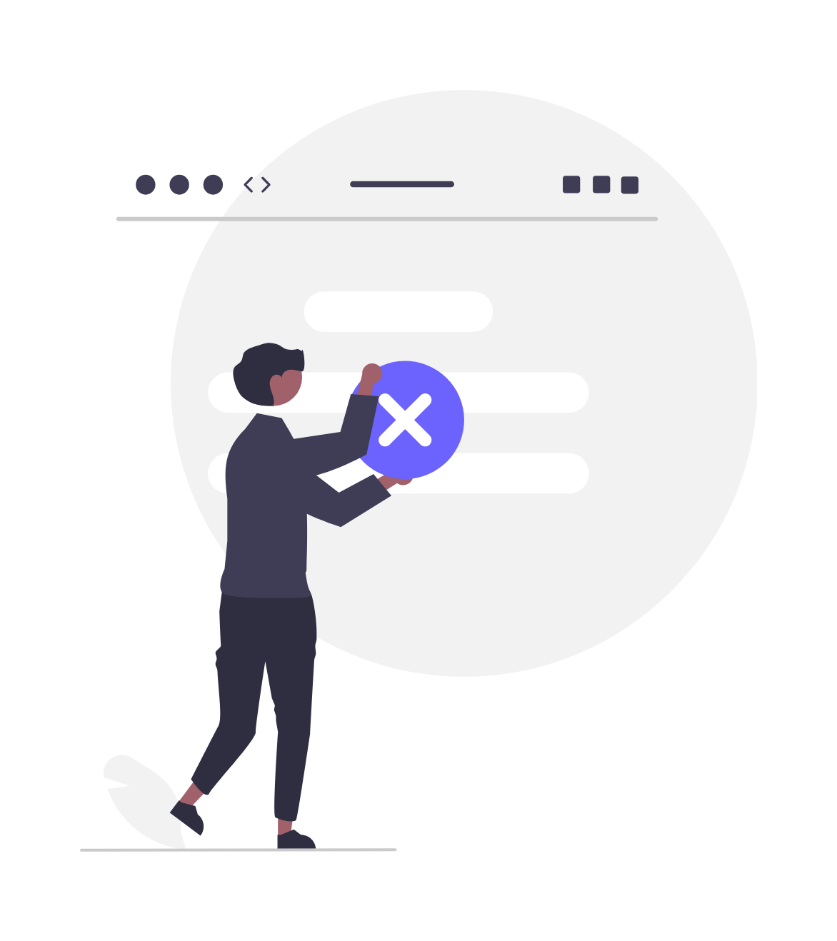Flat Design Person Holding Delete Or Error Cross Icon On Web Interface