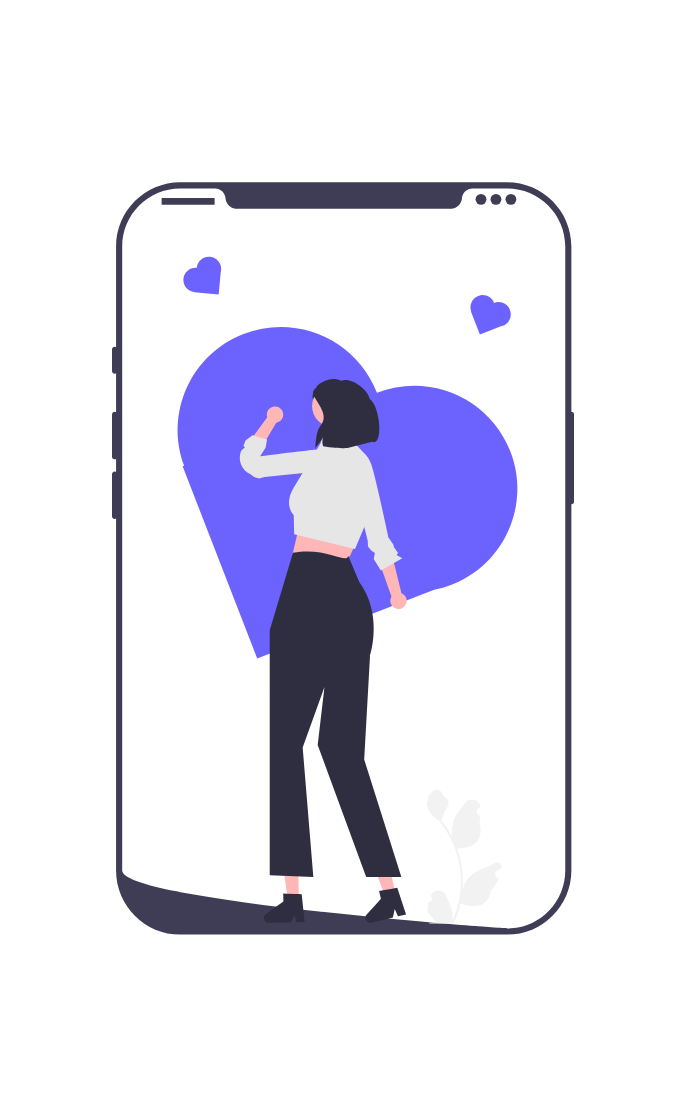 Flat Illustration Woman Interacting With Digital Heart On Smartphone App