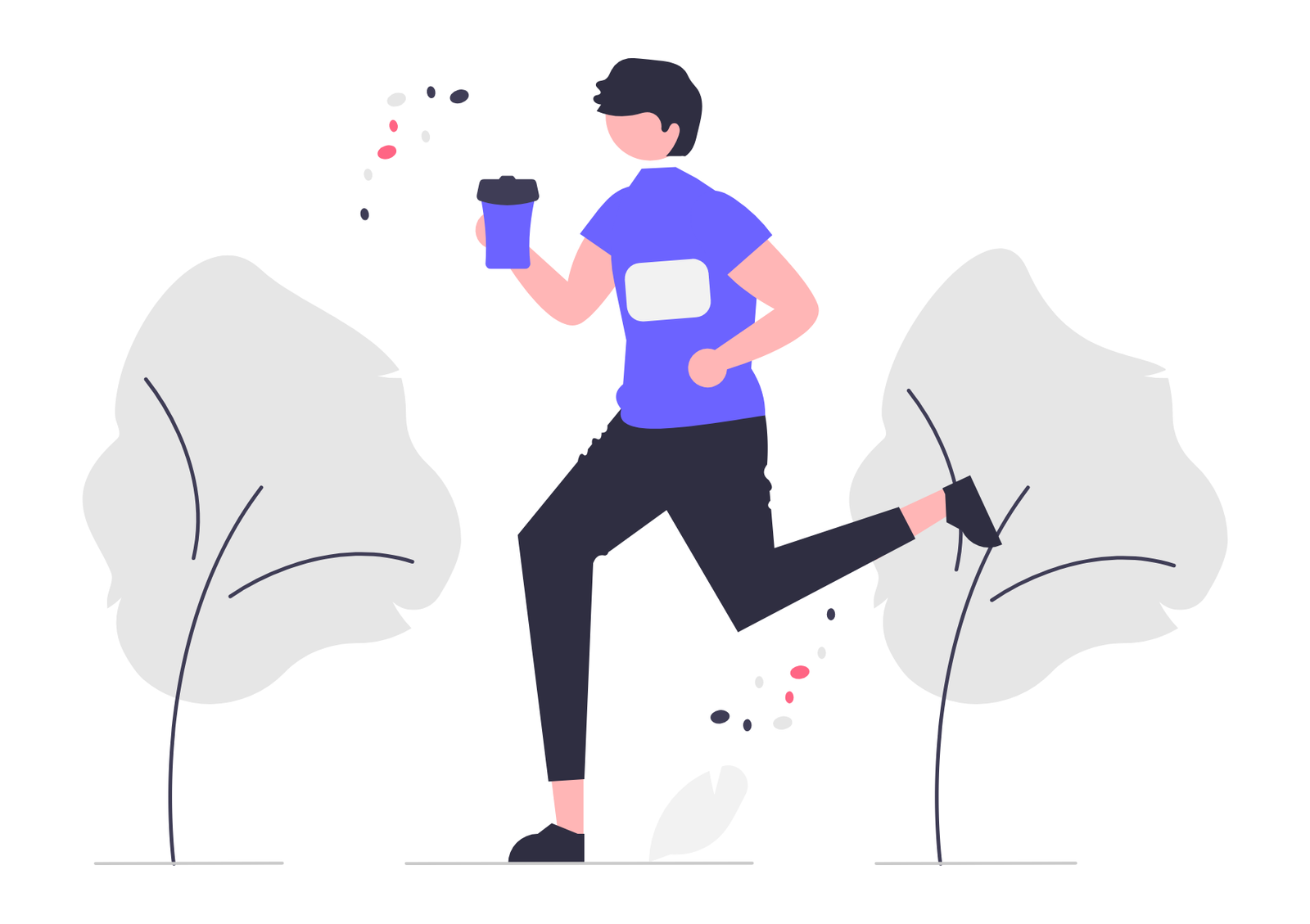 Flat Illustration Of Man Jogging With Coffee Cup