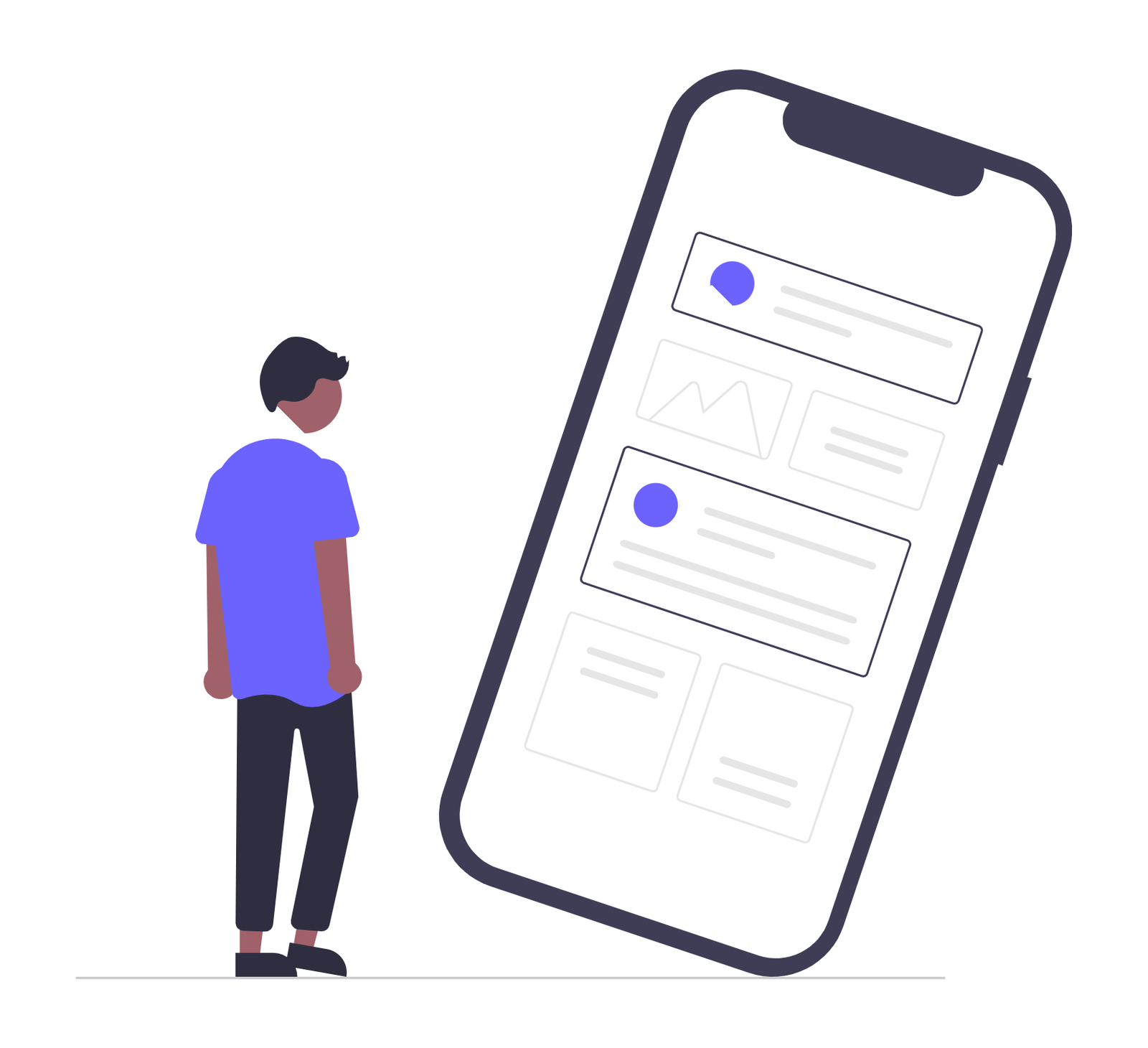 Flat Illustration Of Person Viewing Social Media App On Smartphone