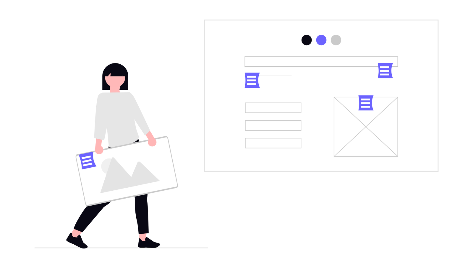 Flat Illustration Of Person With Website Wireframe And UI Elements
