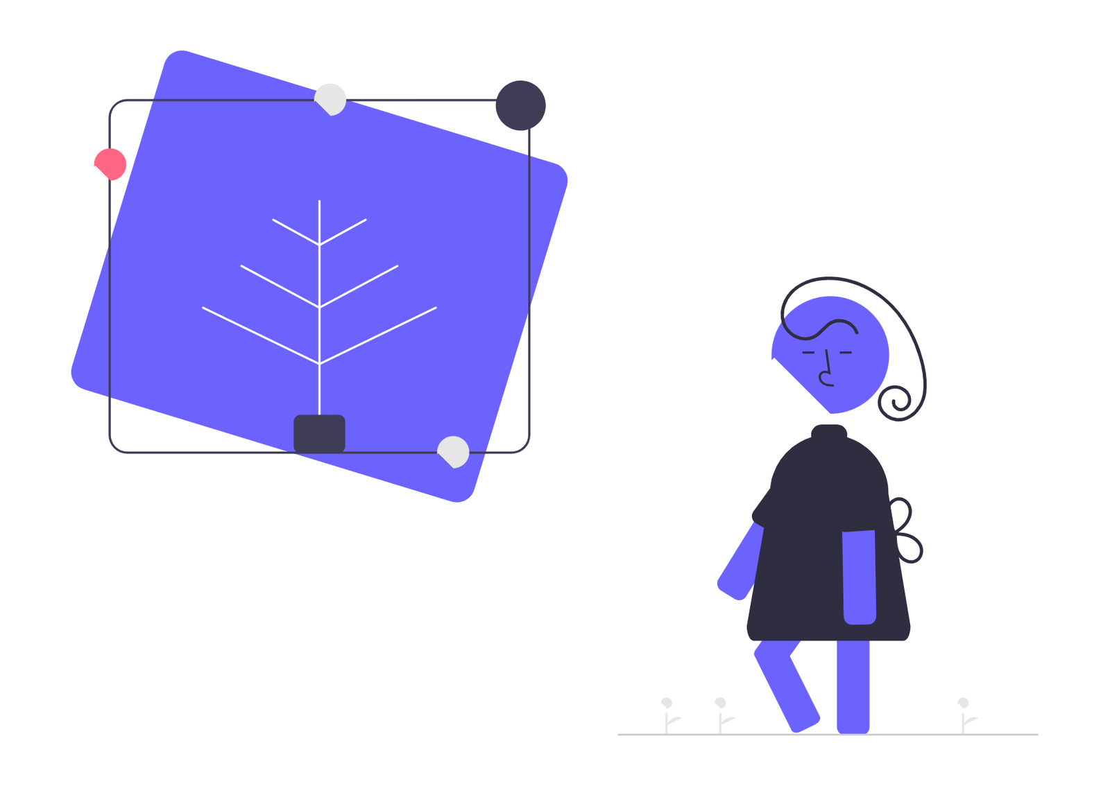 Flat Illustration Of Reflective Woman And Abstract Tree Growth Concept