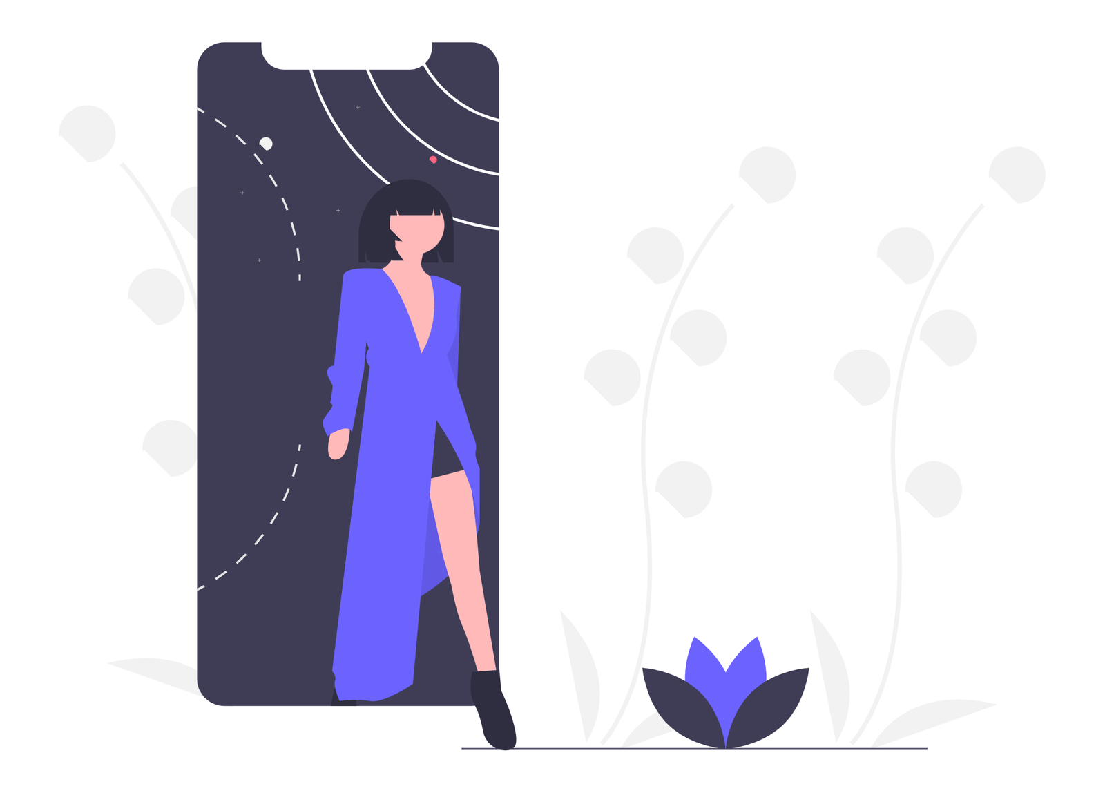 Flat Illustration Of Stylish Woman Emerging From Smartphone Screen