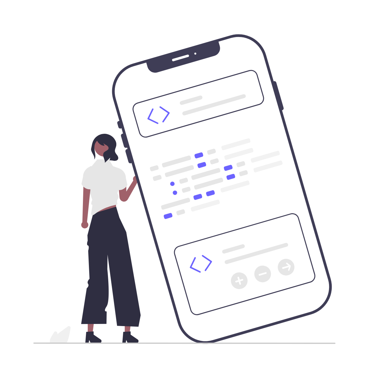 Flat Illustration Of Woman Coding Mobile App Development