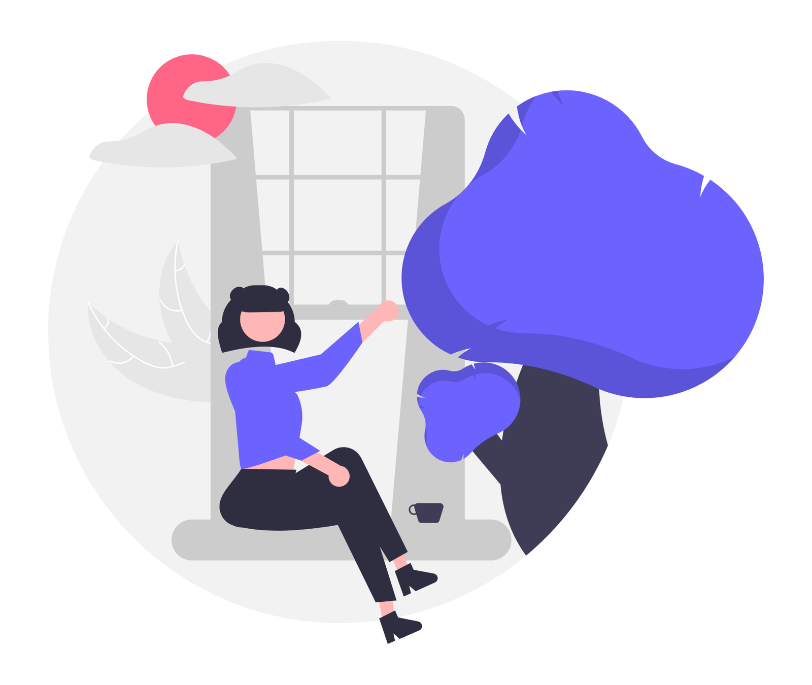 Flat Illustration Of Woman Relaxing By Window With Tree View