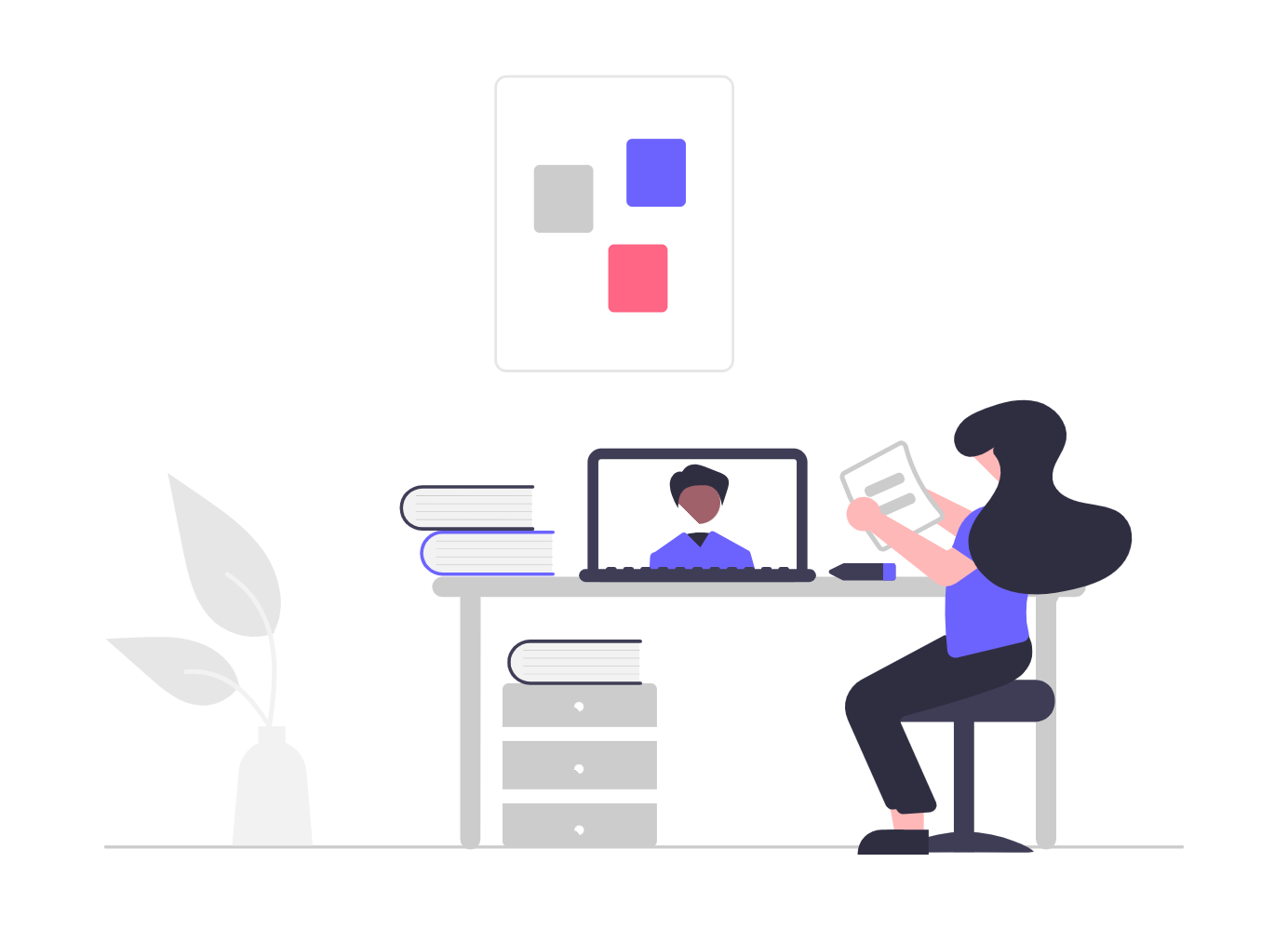 Flat Illustration Of Woman Working Remotely On Laptop During Video Call