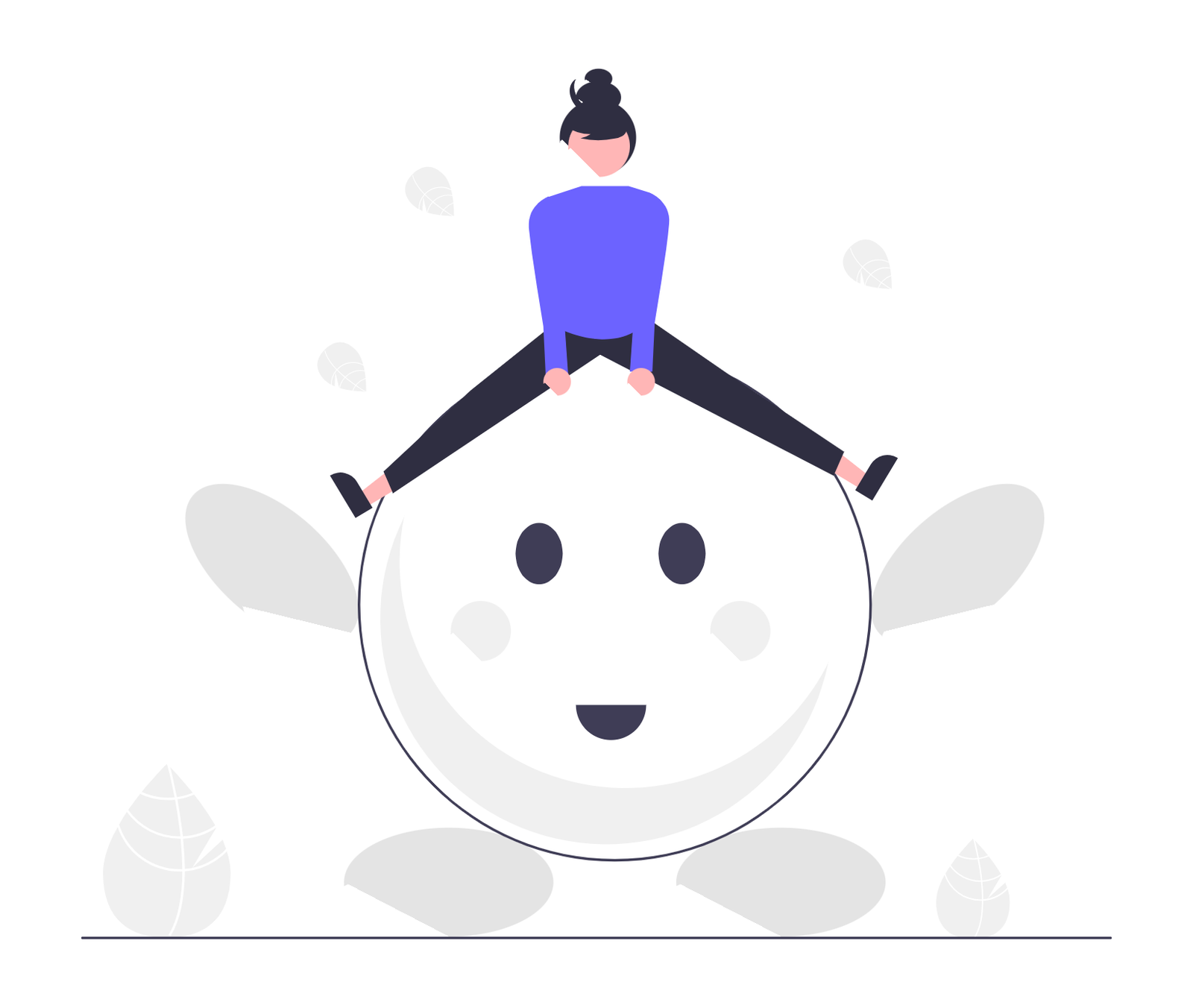 Flat Minimalist Illustration Person Sitting On Happy Cloud Character