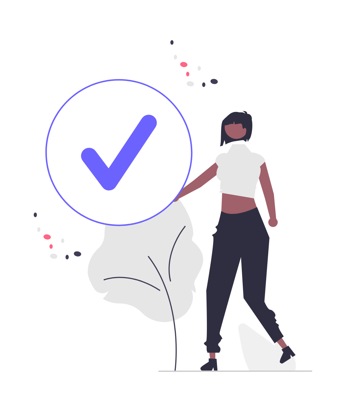 Flat Minimalist Illustration Woman Confirming Task Completion Success Concept