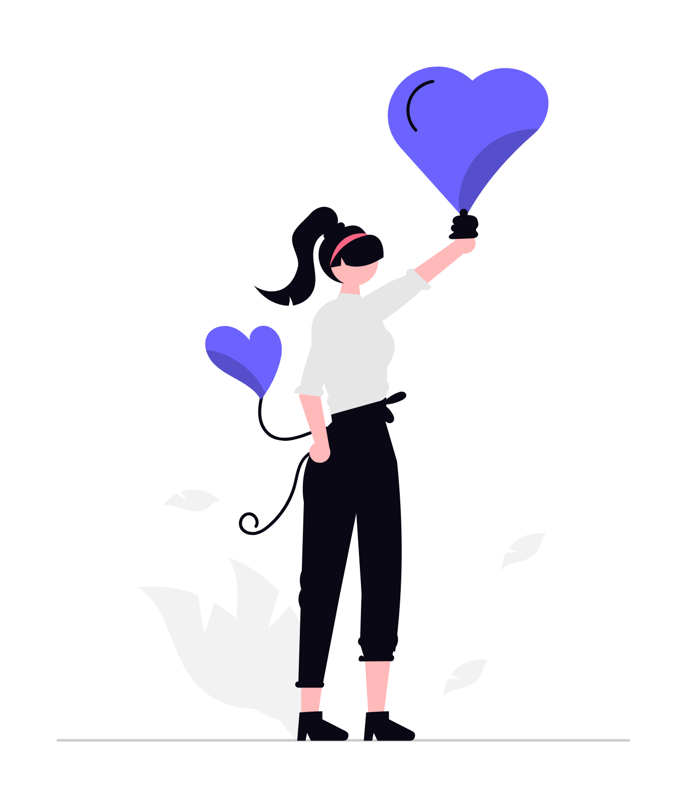 Flat Minimalist Illustration Woman Holding Purple Heart Balloon
