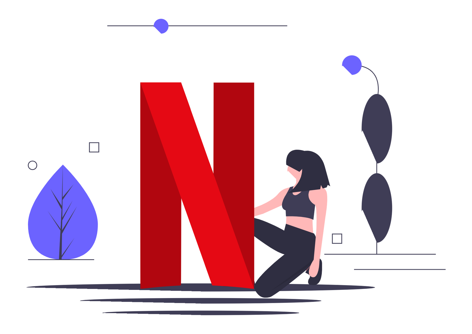 Flat Minimalist Illustration Woman Relaxing With Digital Streaming Entertainment