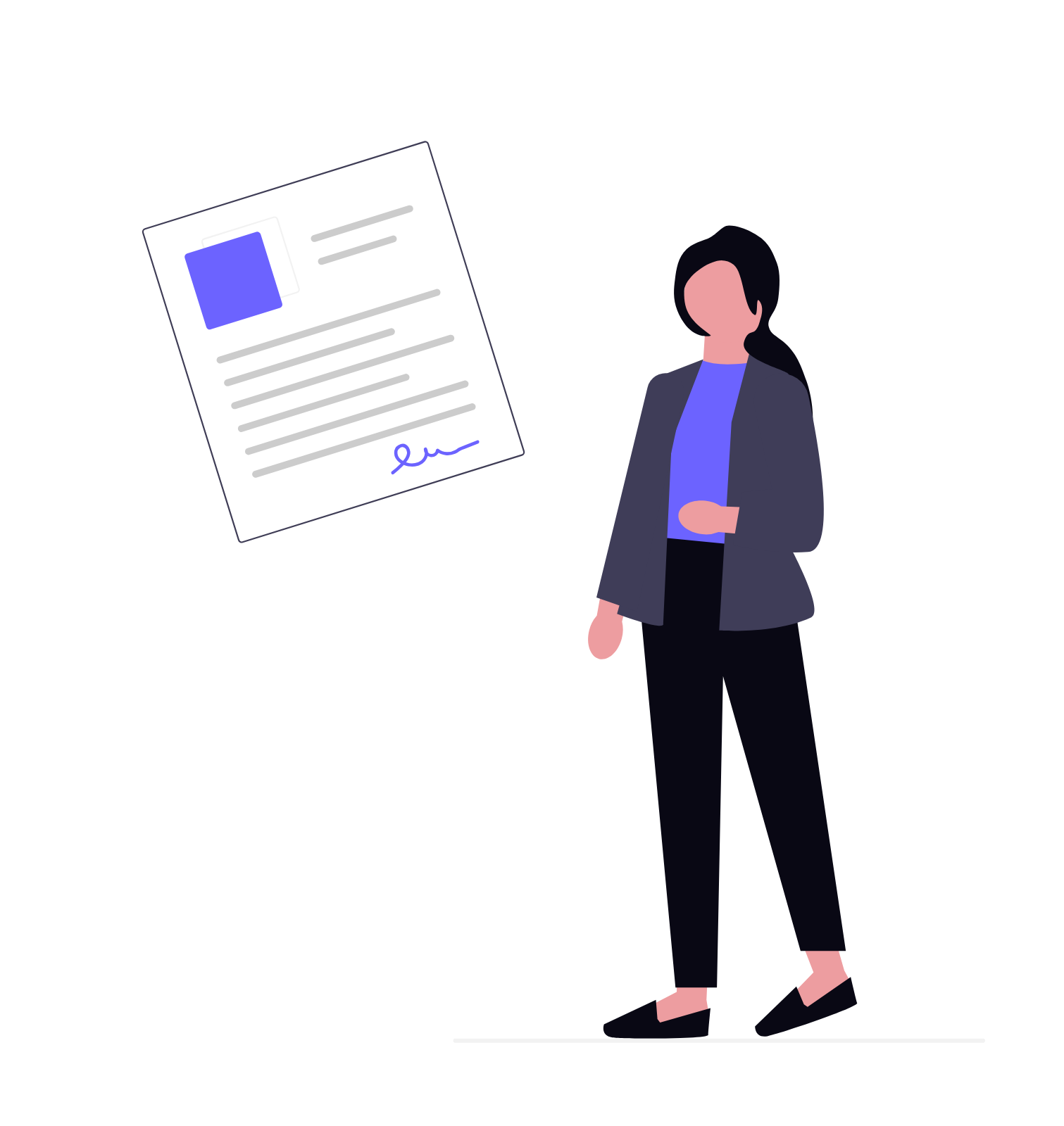Flat Minimalist Illustration Of Business Woman And Official Document
