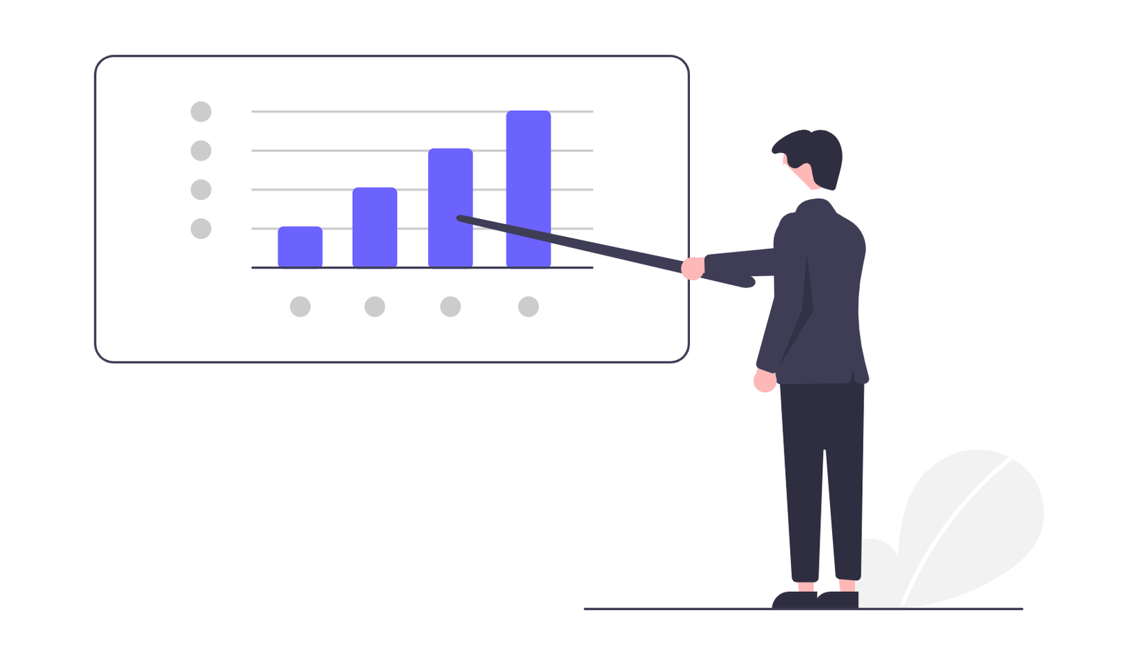 Flat Minimalist Illustration Of Businessman Presenting Bar Chart For Business Growth