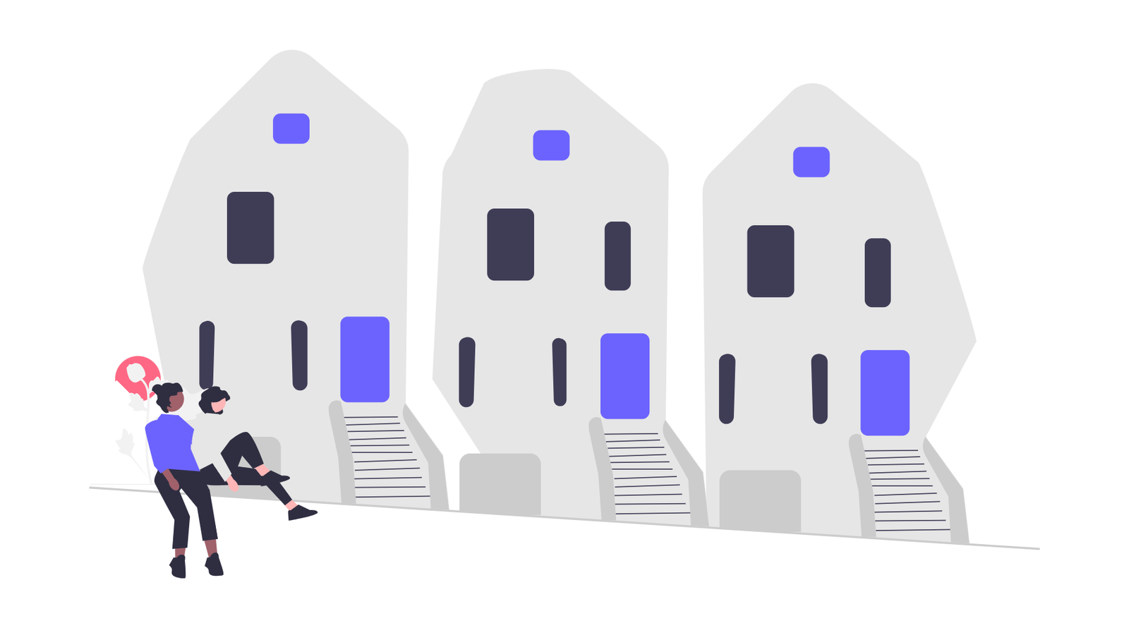 Flat Minimalist Illustration Of People And Modern City Housing