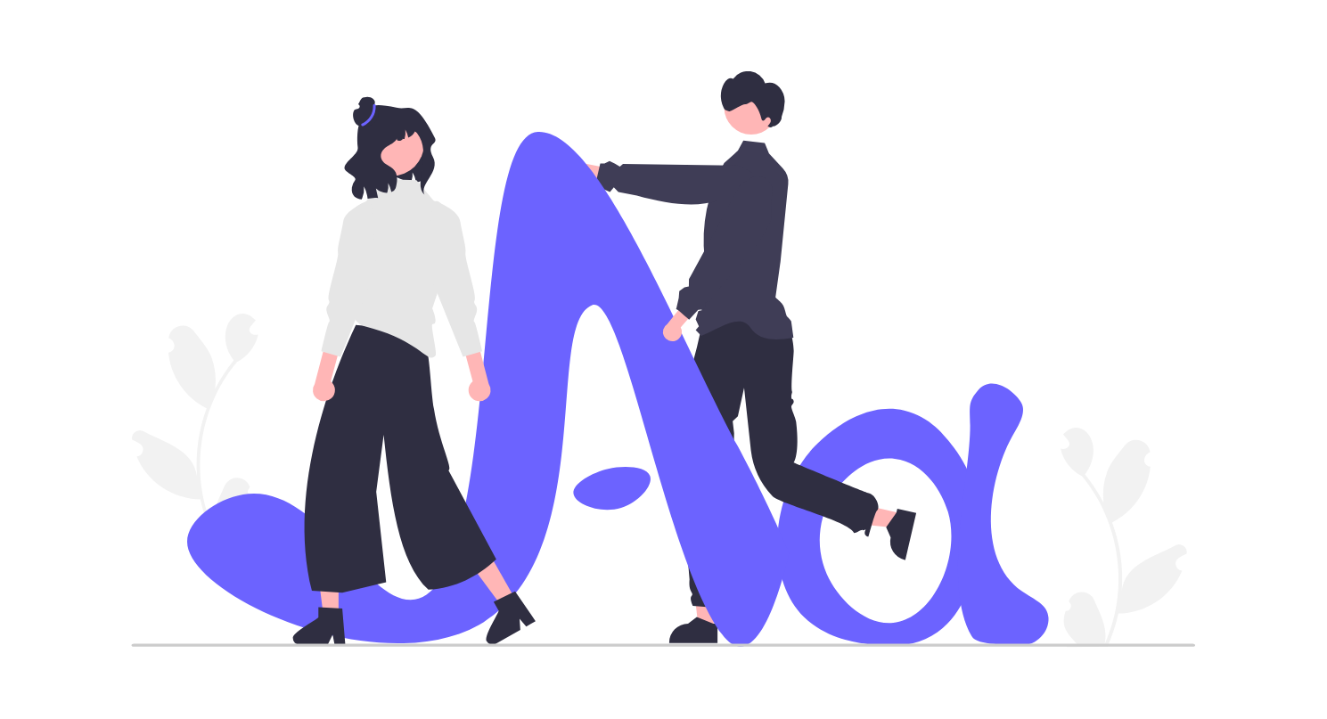 Flat Minimalist Illustration Of People With Abstract Typography Letters