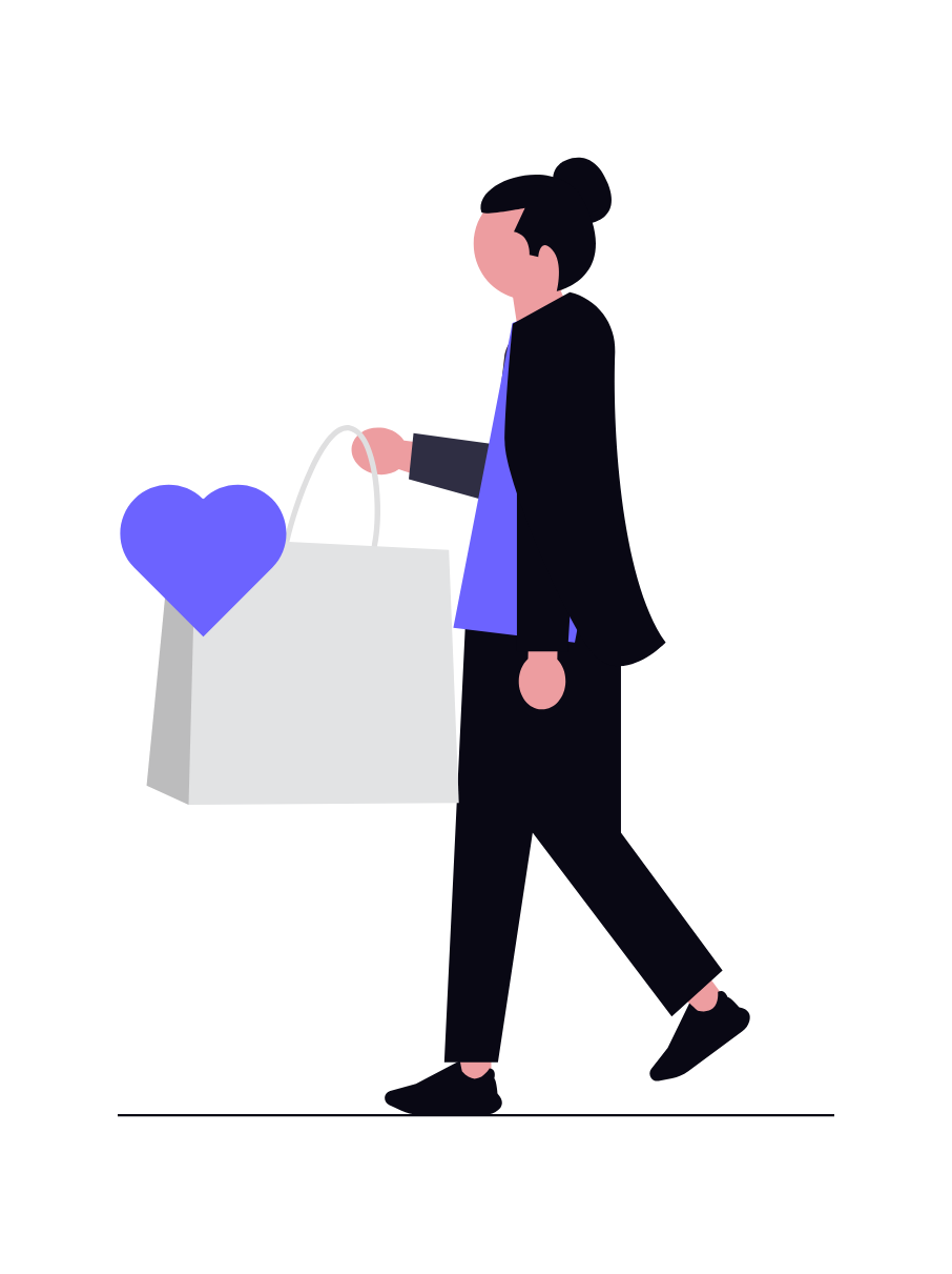 Flat Minimalist Illustration Of Person Carrying Shopping Bag With Heart