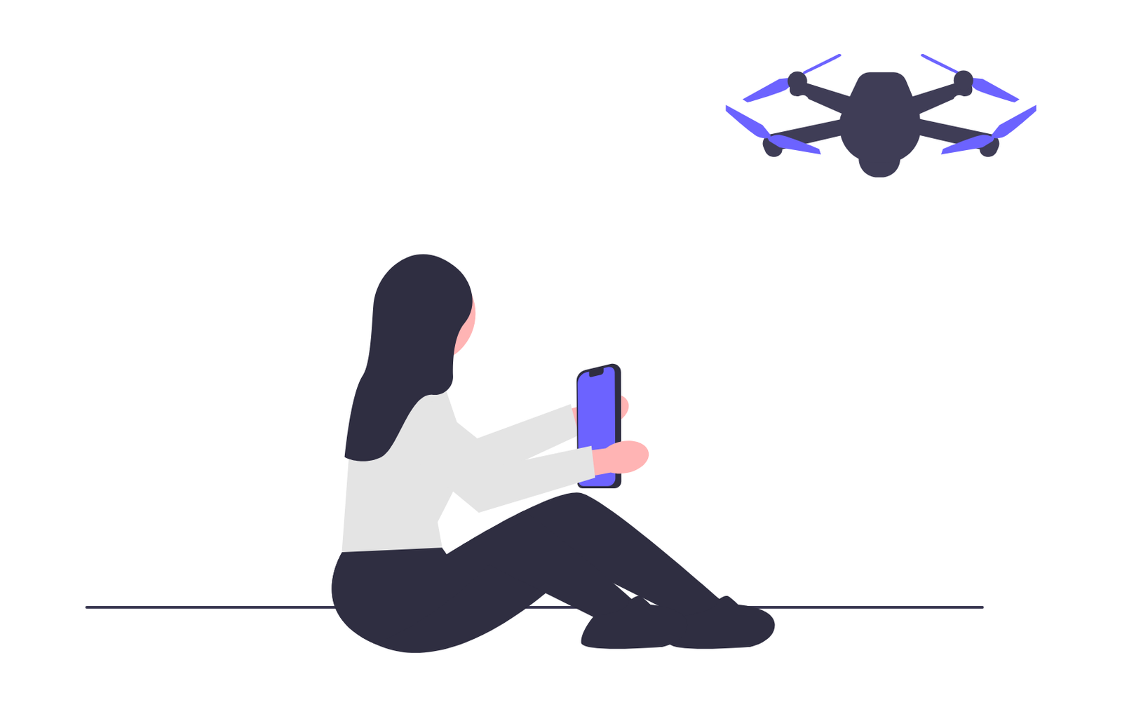 Flat Minimalist Illustration Of Person Controlling Drone With Smartphone
