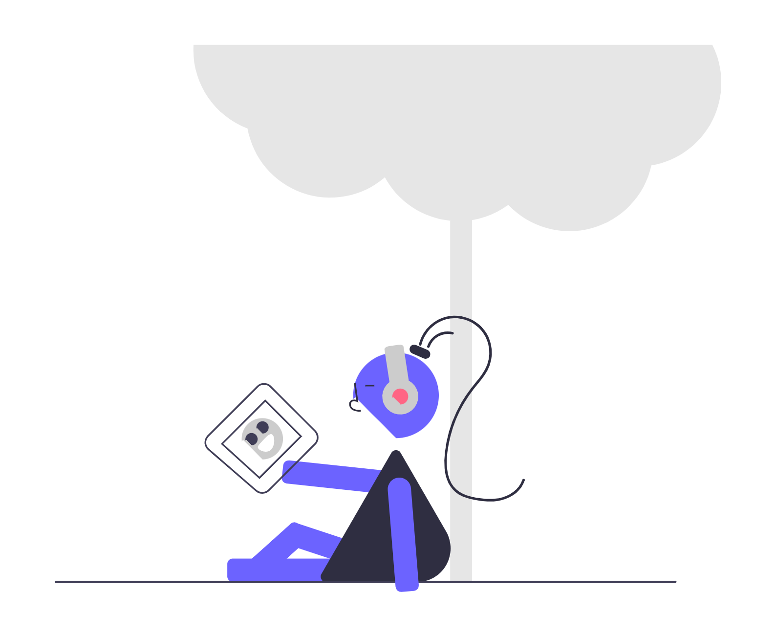 Flat Minimalist Illustration Of Person Listening To Music With Cloud