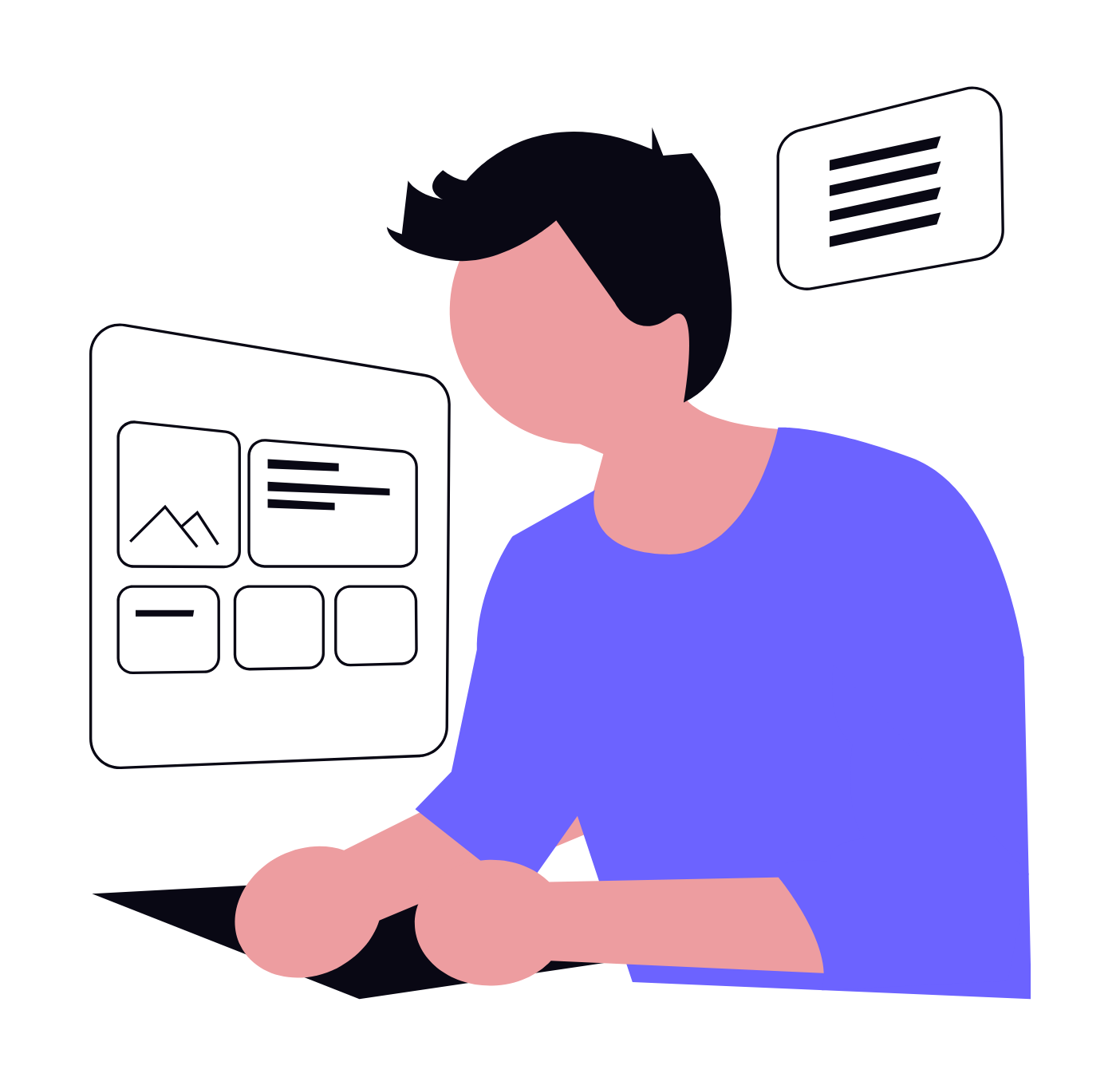 Flat Minimalist Illustration Of Person Working On Digital Interface