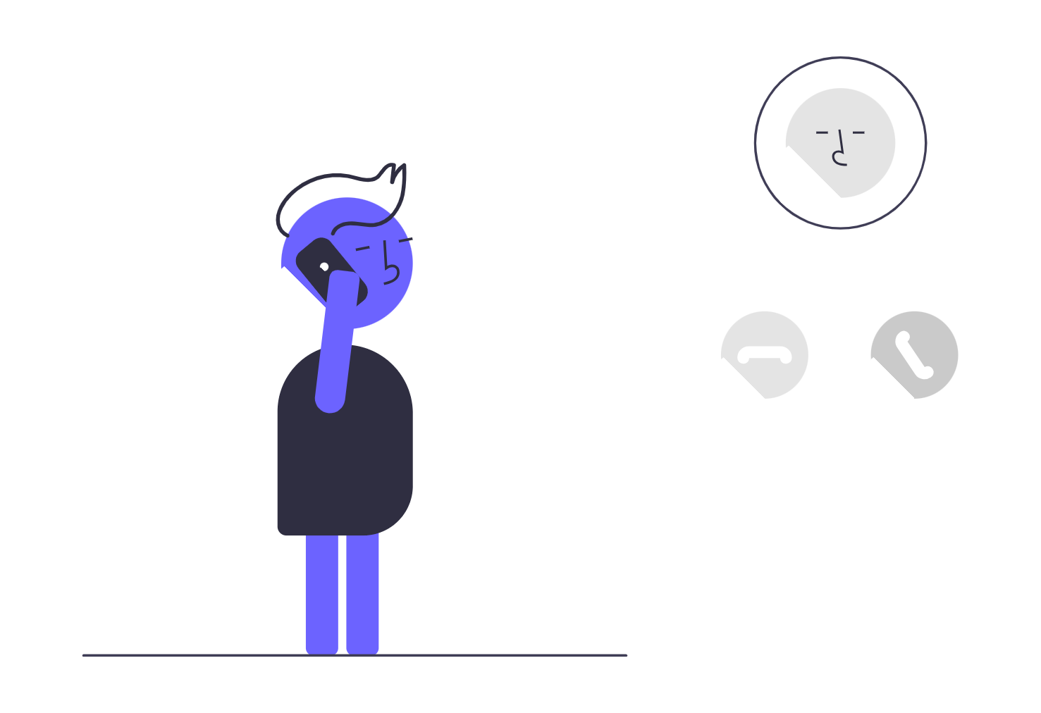Flat Minimalist Illustration Of Person On Phone Call With Speech Bubble