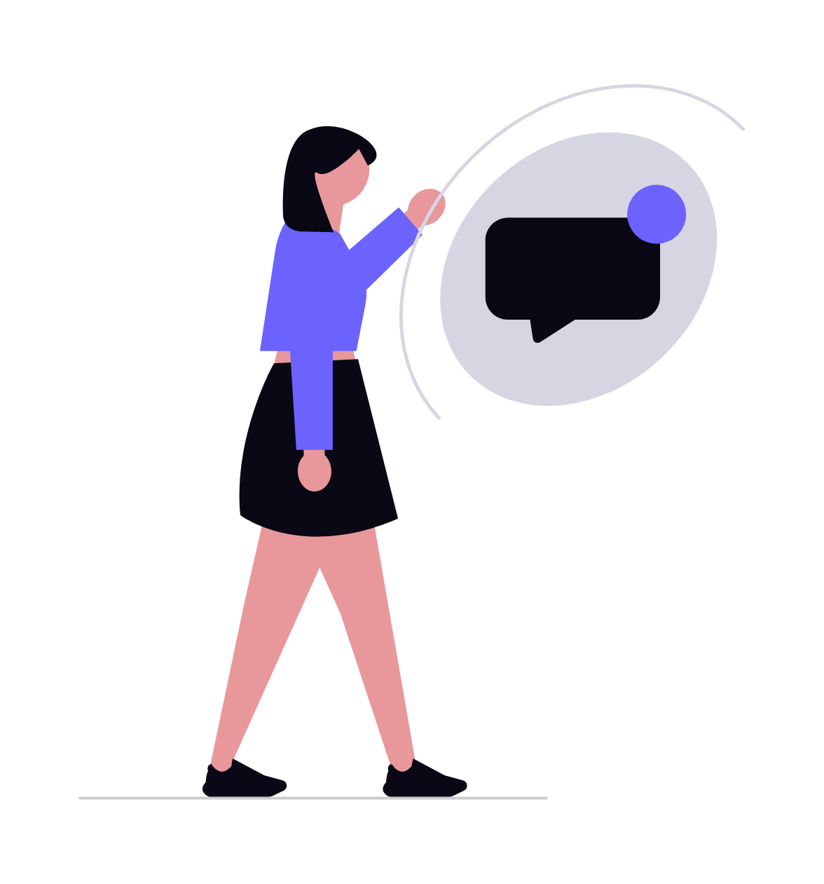 Flat Minimalist Illustration Of Person With Communication Icon