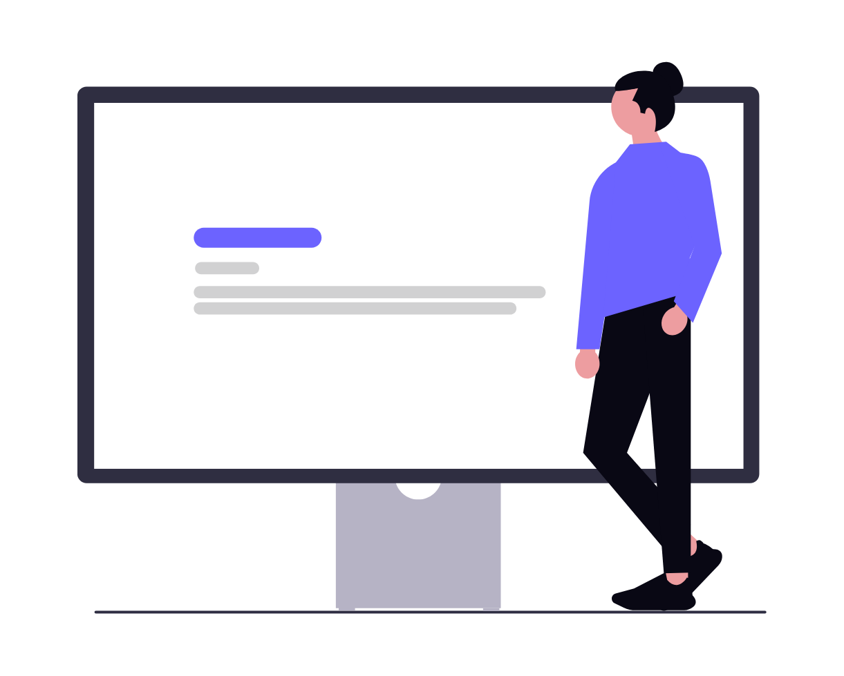 Flat Minimalist Illustration Of Person With Large Computer Monitor