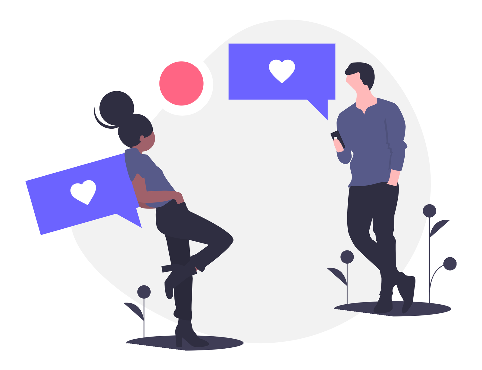 Flat Minimalist Illustration Of Social Media Connection With Likes And Hearts