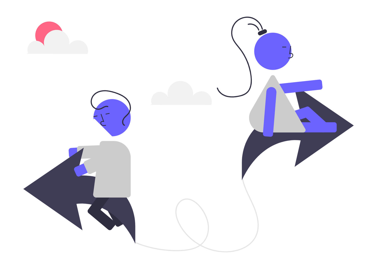 Flat Minimalist Illustration Of Two People Connected By Data Flow