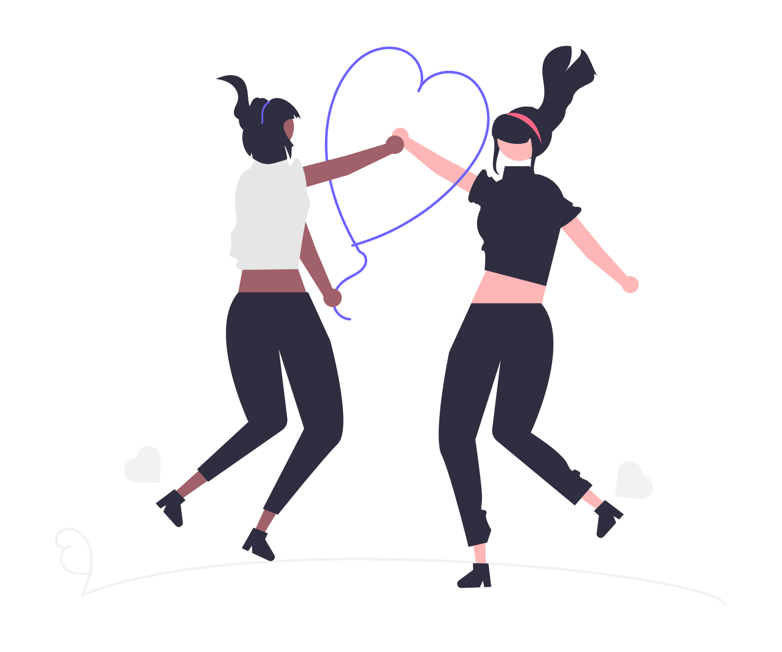 Flat Minimalist Illustration Of Two Women Forming A Heart Together