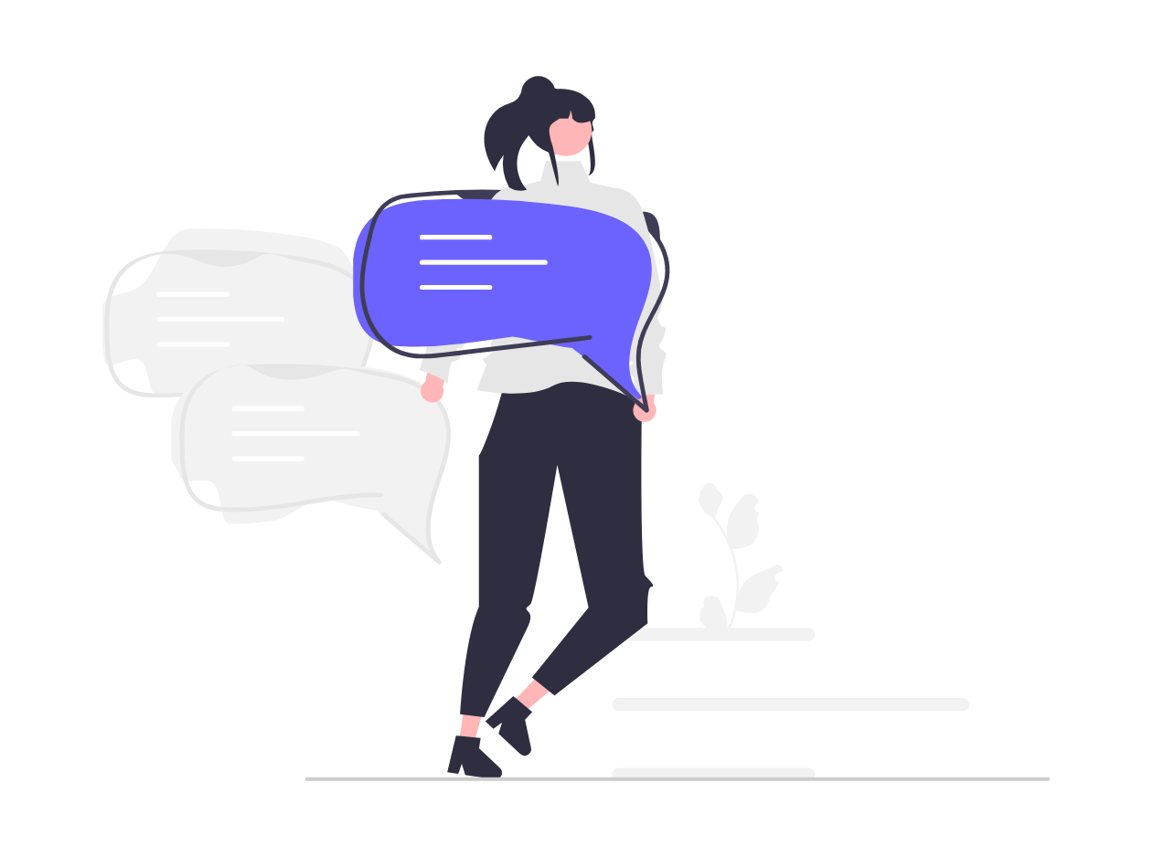 Flat Minimalist Illustration Of Woman Holding Speech Bubble For Communication