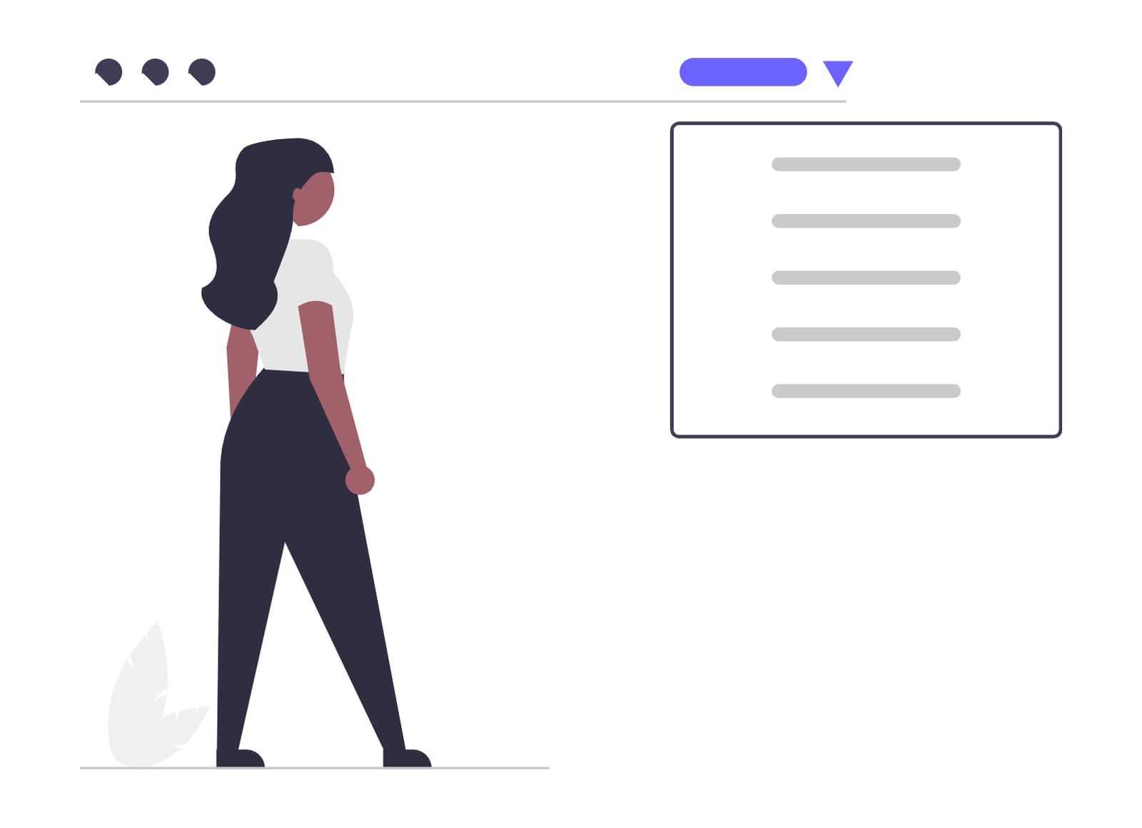 Flat Minimalist Illustration Of Woman Interacting With User Interface Menu
