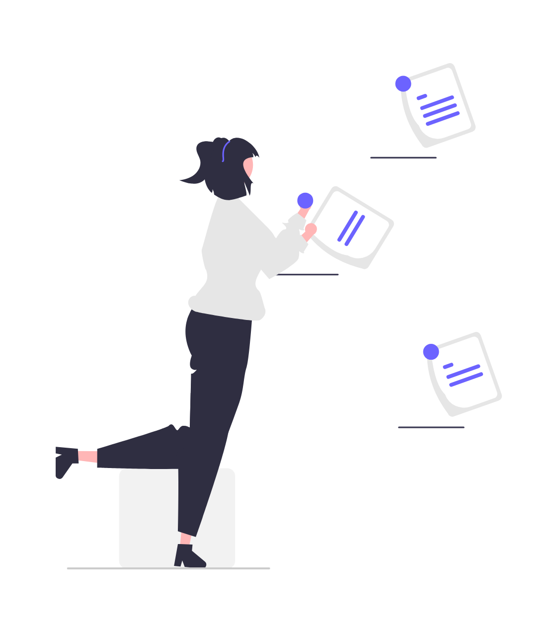 Flat Minimalist Illustration Of Woman Managing Documents And Data Flow