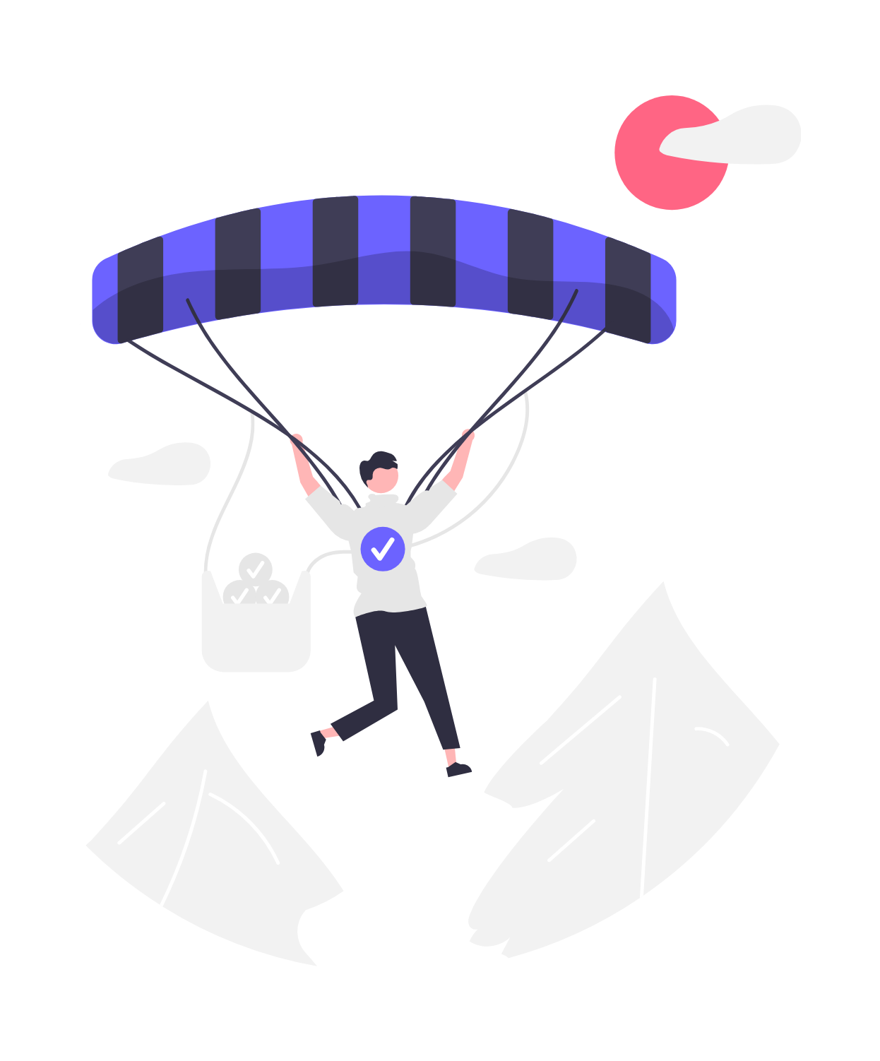 Flat Minimalist Illustration Of A Parachutist Achieving Success