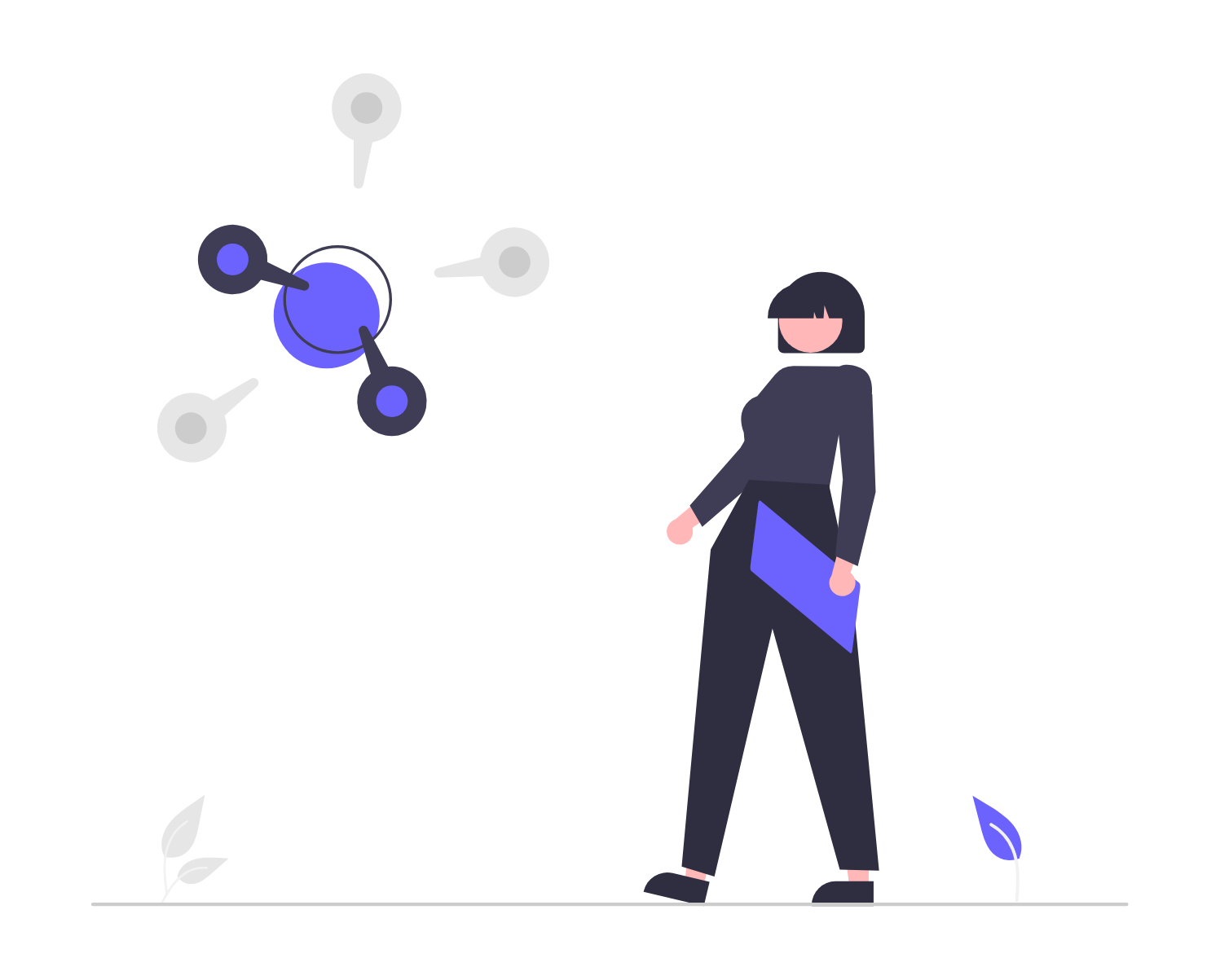 Flat Minimalist Illustration Of A Woman Analyzing A Network Connection
