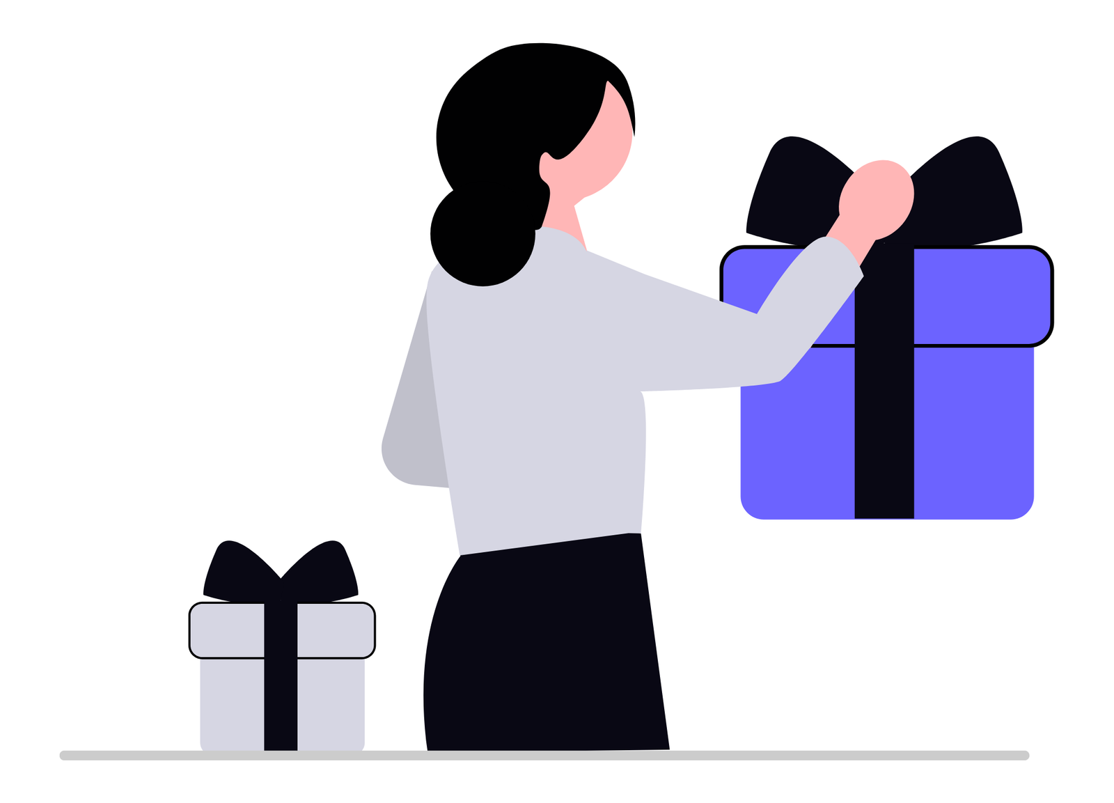 Flat Minimalist Illustration Of A Woman Giving A Gift Box