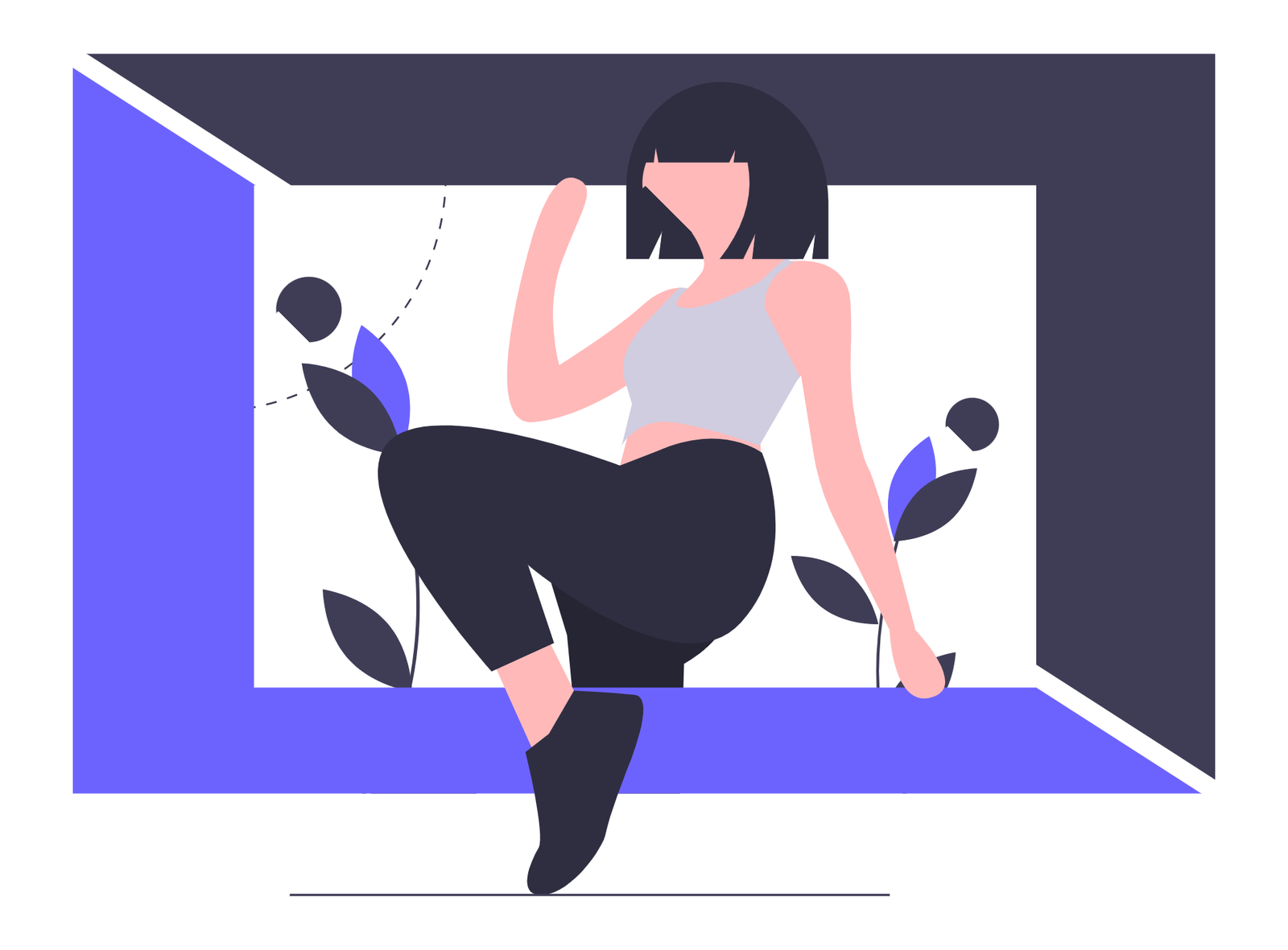 Flat Minimalist Illustration Of A Woman Posing In A Modern Frame