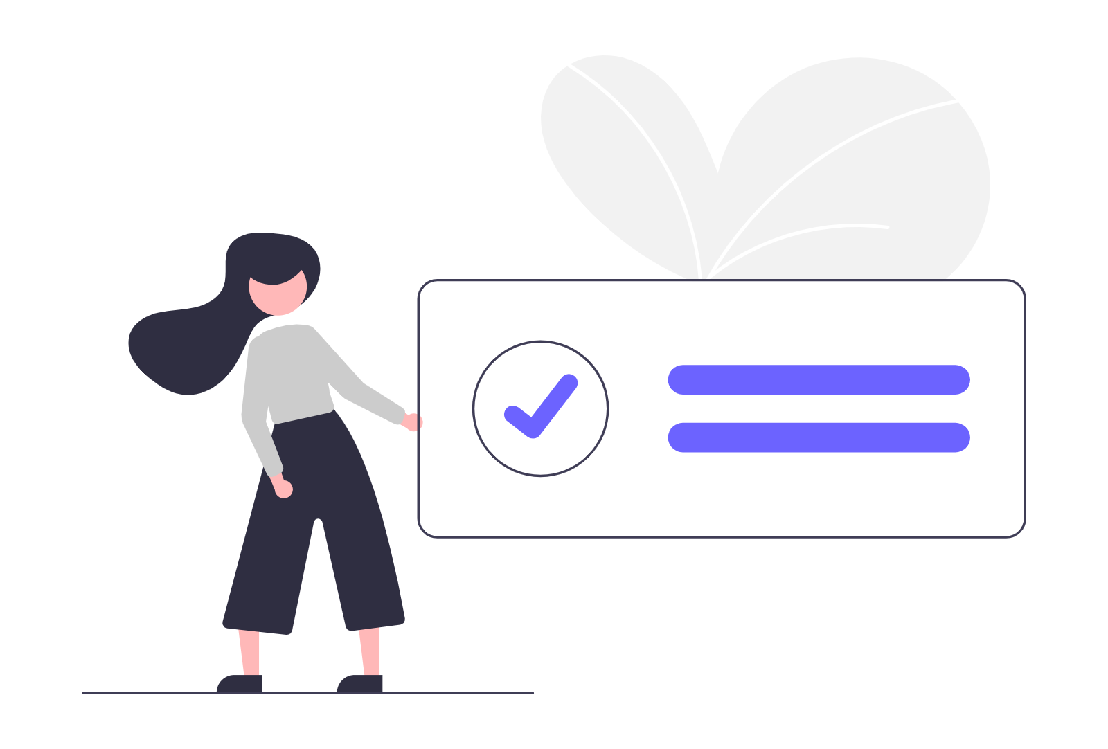 Flat Minimalist Woman With Checklist Task Completion And Approval Icon